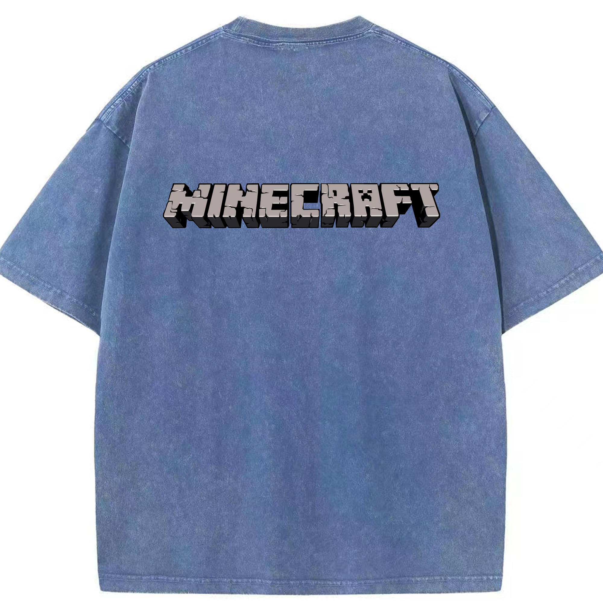 （画像用） マインクラフト ブロックの世界 Minecraft MC Block world 綿100% ヴィンテージ風 半袖Tシャツ（背面プリント）