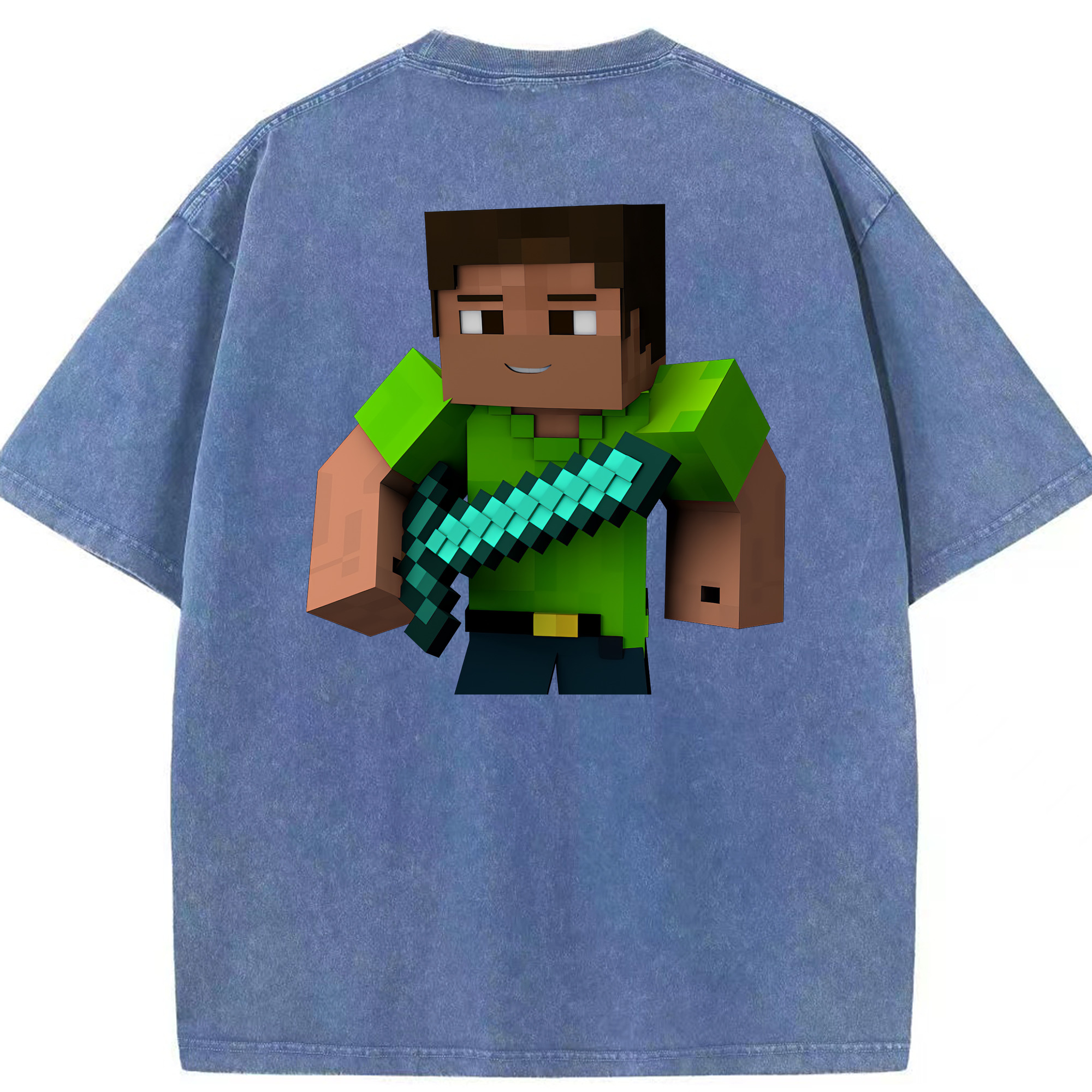 （画像用） マインクラフト ブロックの世界 Minecraft MC Block world 綿100% ヴィンテージ風 半袖Tシャツ（背面プリント）