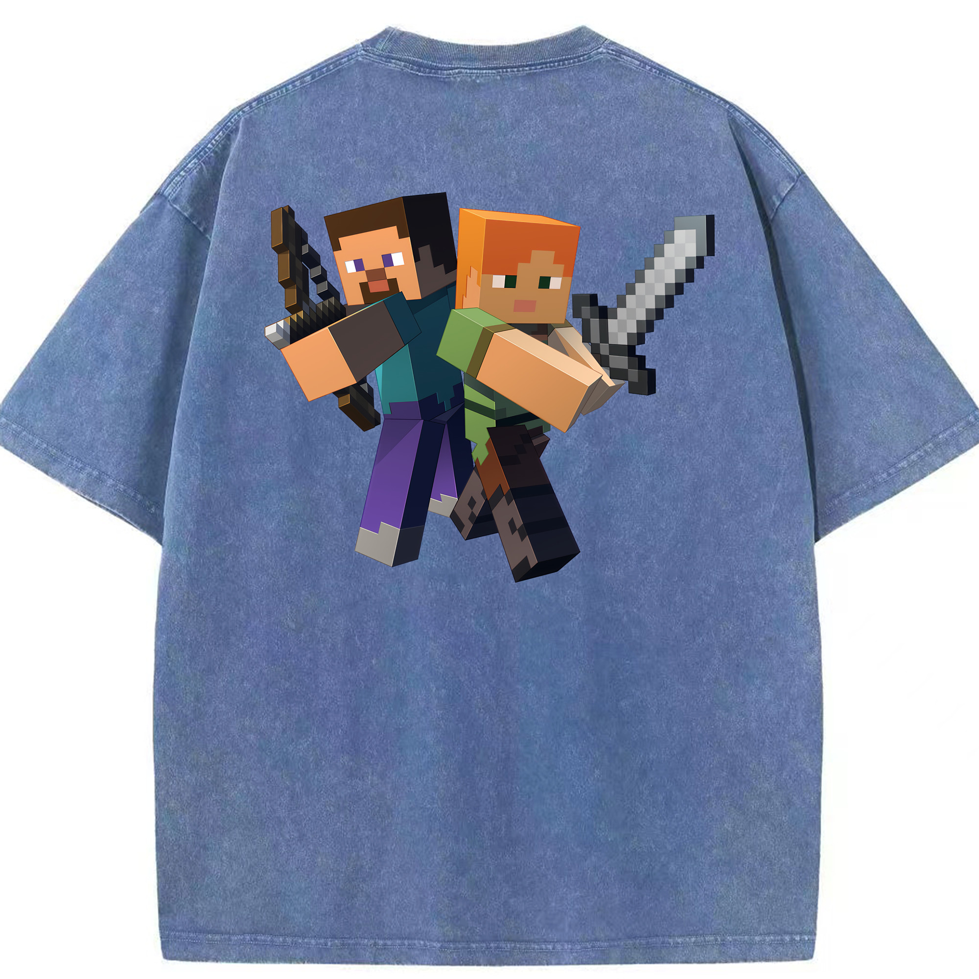 （画像用） マインクラフト ブロックの世界 Minecraft MC Block world 綿100% ヴィンテージ風 半袖Tシャツ（背面プリント）
