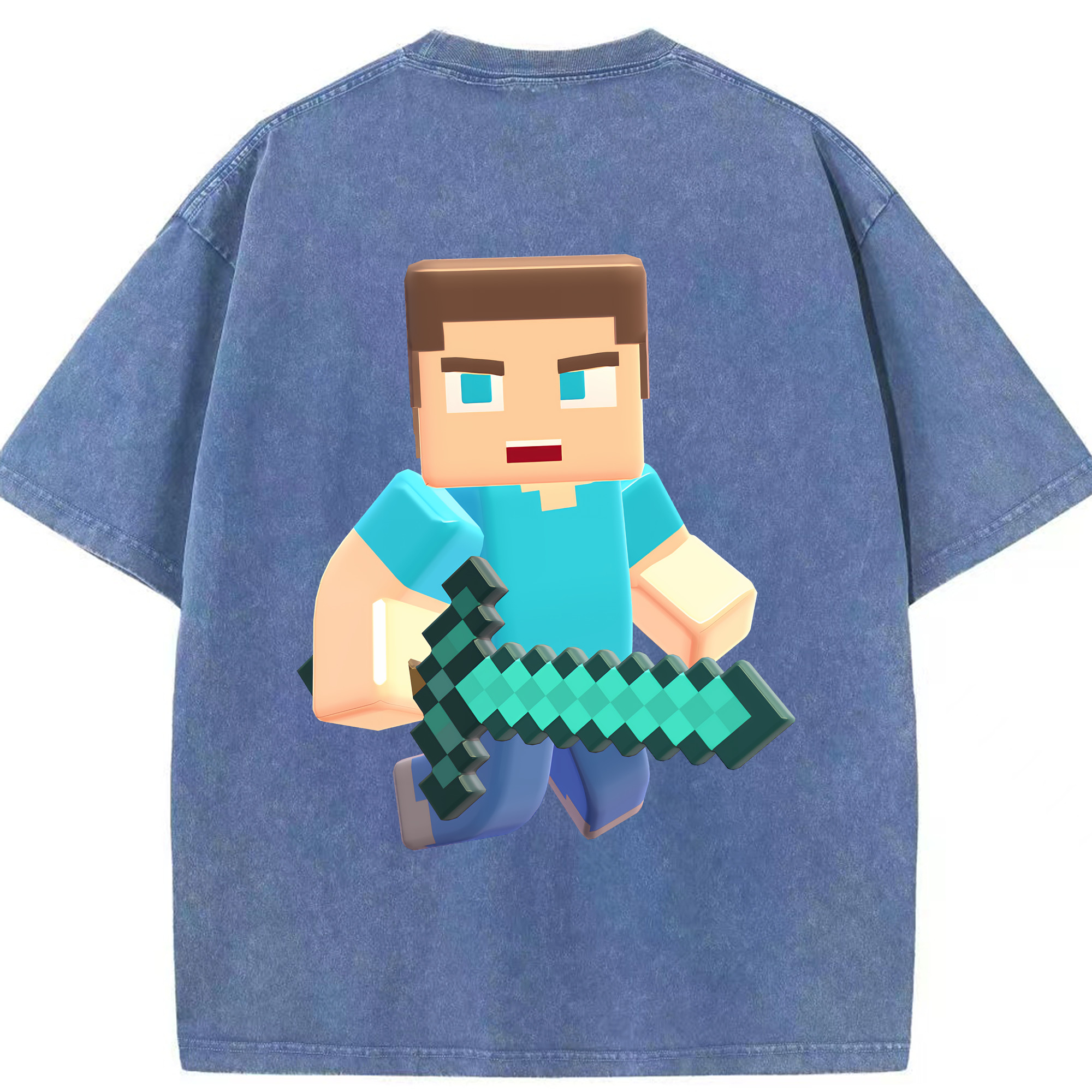 （画像用） マインクラフト ブロックの世界 Minecraft MC Block world 綿100% ヴィンテージ風 半袖Tシャツ（背面プリント）