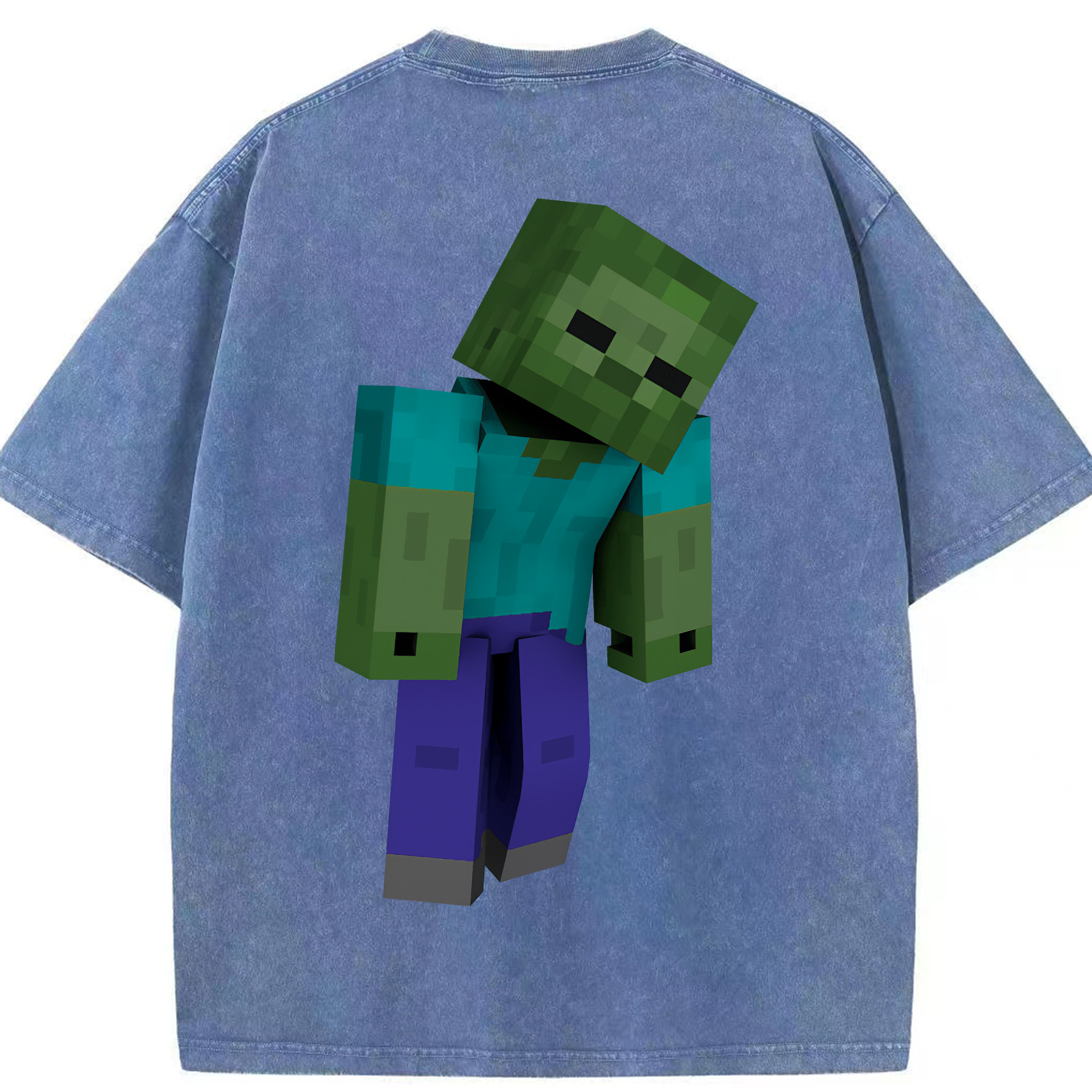 （画像用） マインクラフト ブロックの世界 Minecraft MC Block world 綿100% ヴィンテージ風 半袖Tシャツ（背面プリント）