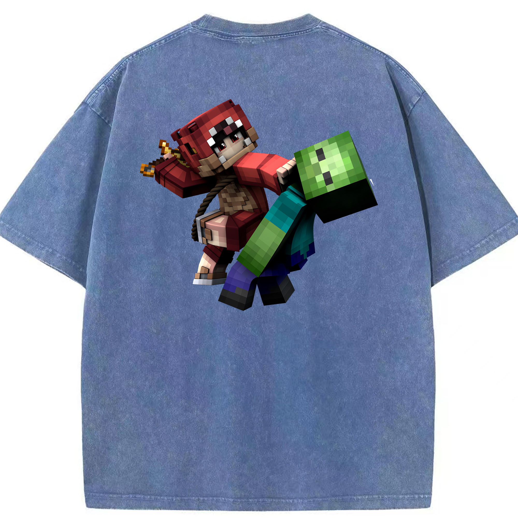 （画像用） マインクラフト ブロックの世界 Minecraft MC Block world 綿100% ヴィンテージ風 半袖Tシャツ（背面プリント）