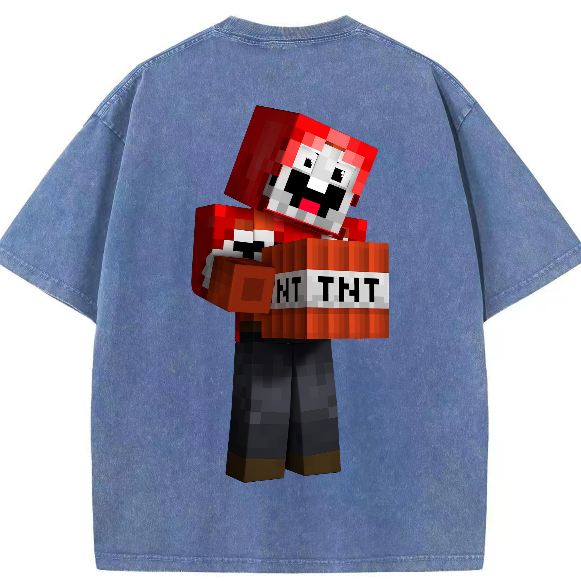 （画像用） マインクラフト ブロックの世界 Minecraft MC Block world 綿100% ヴィンテージ風 半袖Tシャツ（背面プリント）