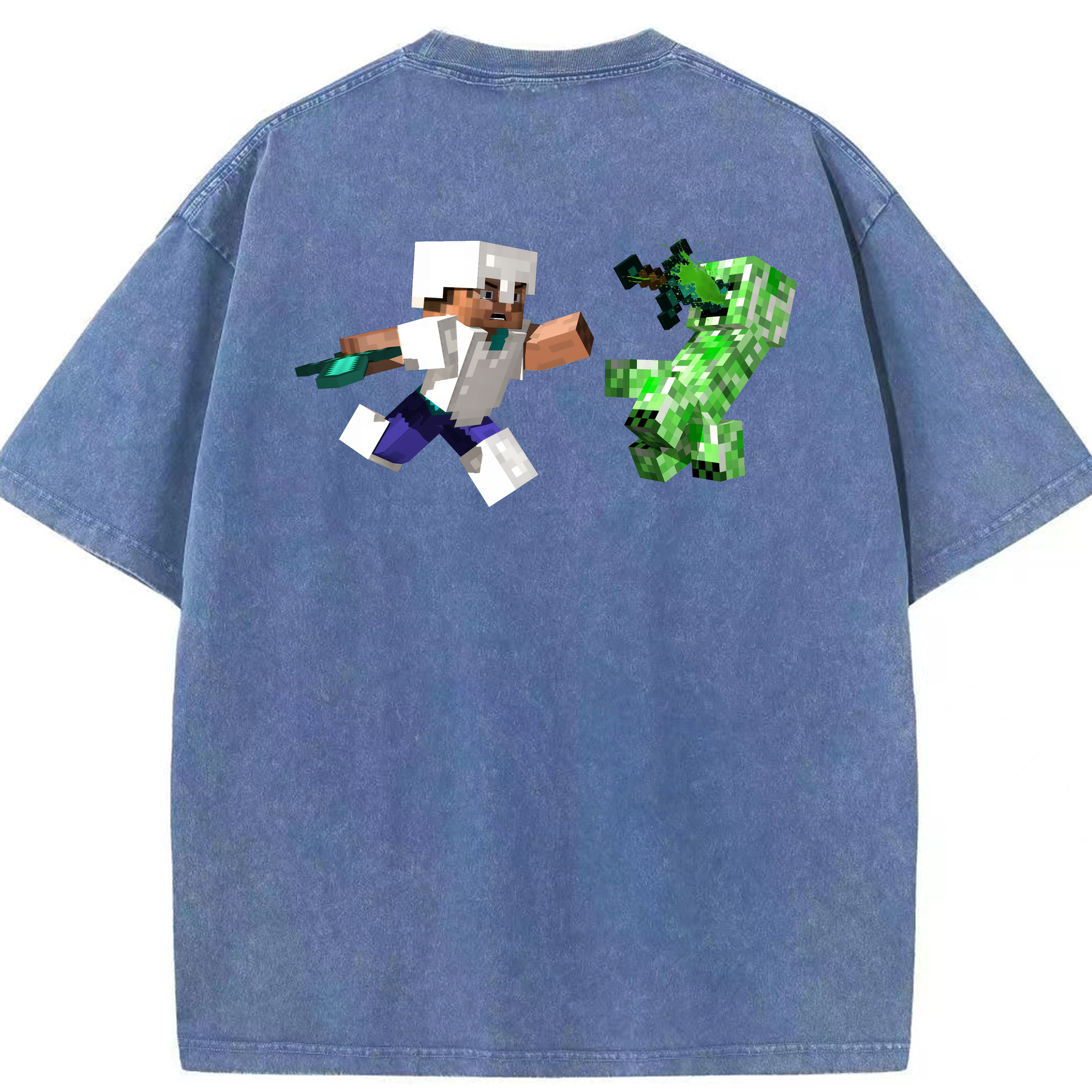 （画像用） マインクラフト ブロックの世界 Minecraft MC Block world 綿100% ヴィンテージ風 半袖Tシャツ（背面プリント）