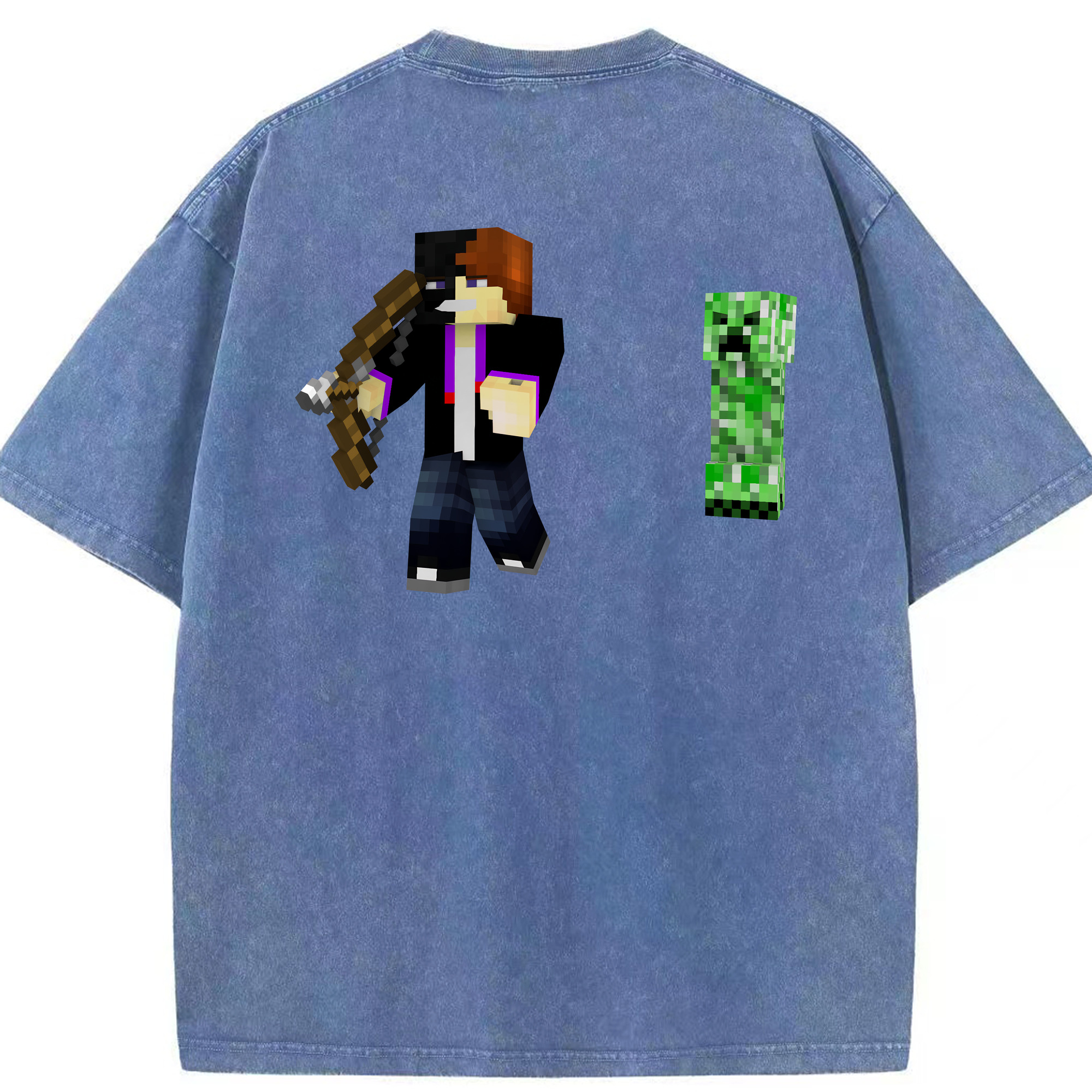 （画像用） マインクラフト ブロックの世界 Minecraft MC Block world 綿100% ヴィンテージ風 半袖Tシャツ（背面プリント）