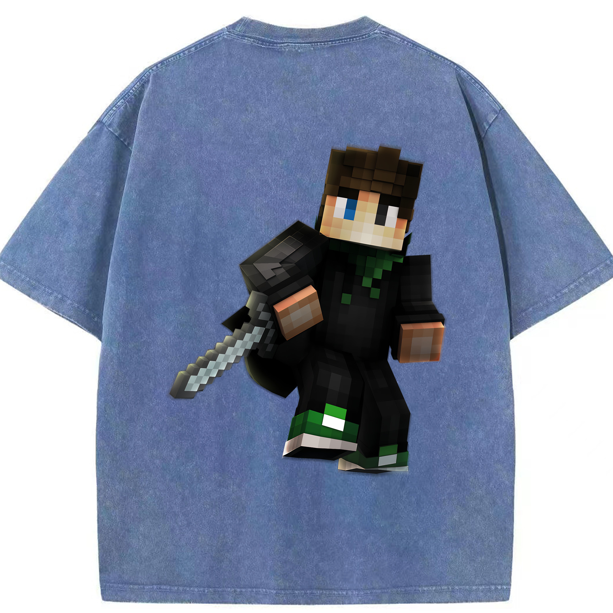 （画像用） マインクラフト ブロックの世界 Minecraft MC Block world 綿100% ヴィンテージ風 半袖Tシャツ（背面プリント）