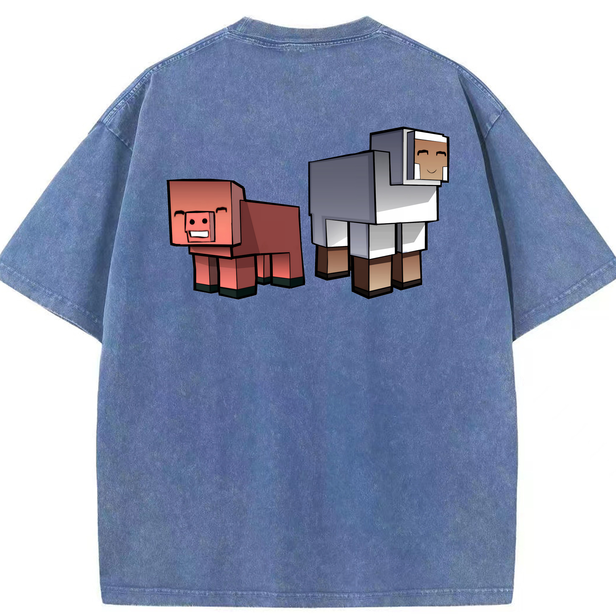 （画像用） マインクラフト ブロックの世界 Minecraft MC Block world 綿100% ヴィンテージ風 半袖Tシャツ（背面プリント）