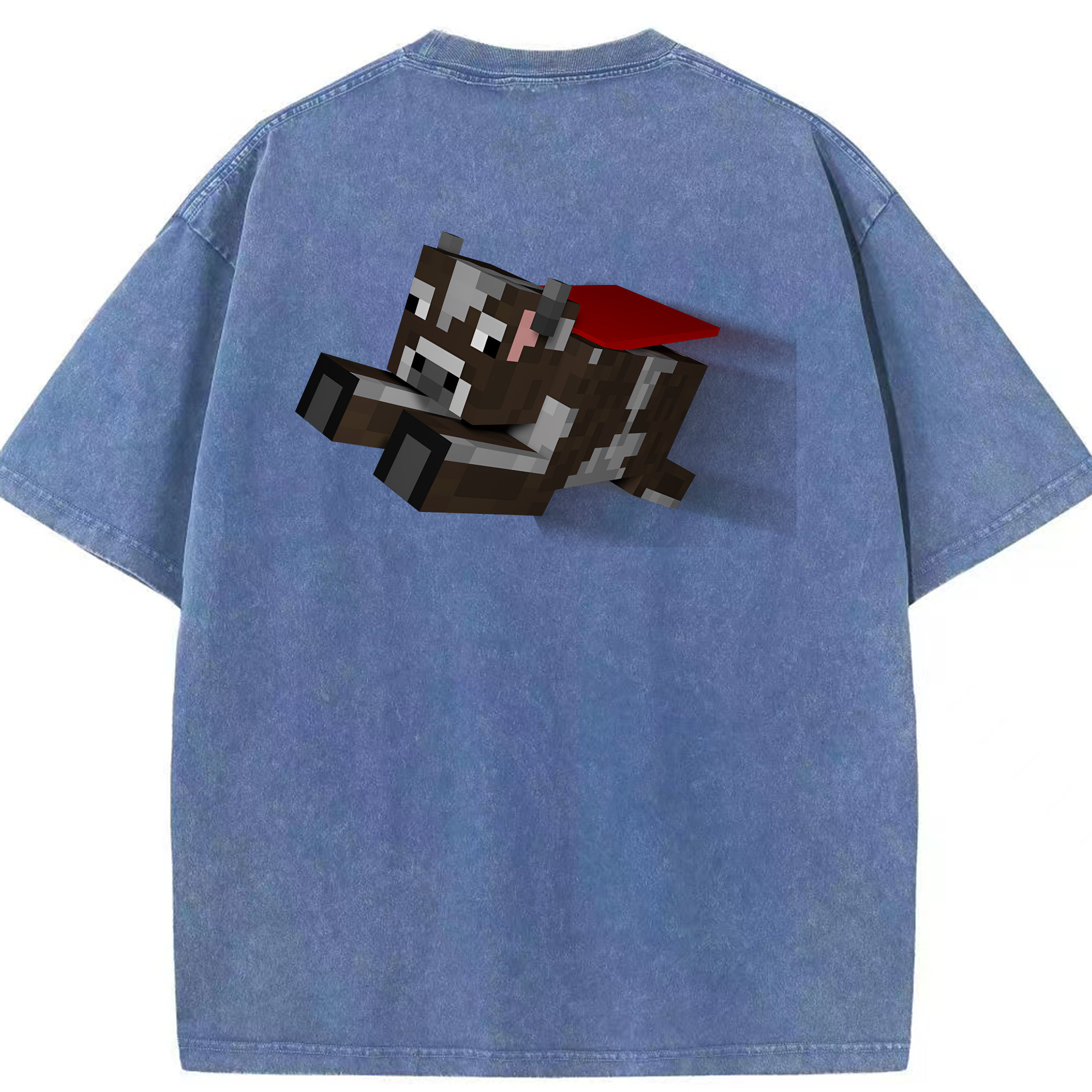（画像用） マインクラフト ブロックの世界 Minecraft MC Block world 綿100% ヴィンテージ風 半袖Tシャツ（背面プリント）