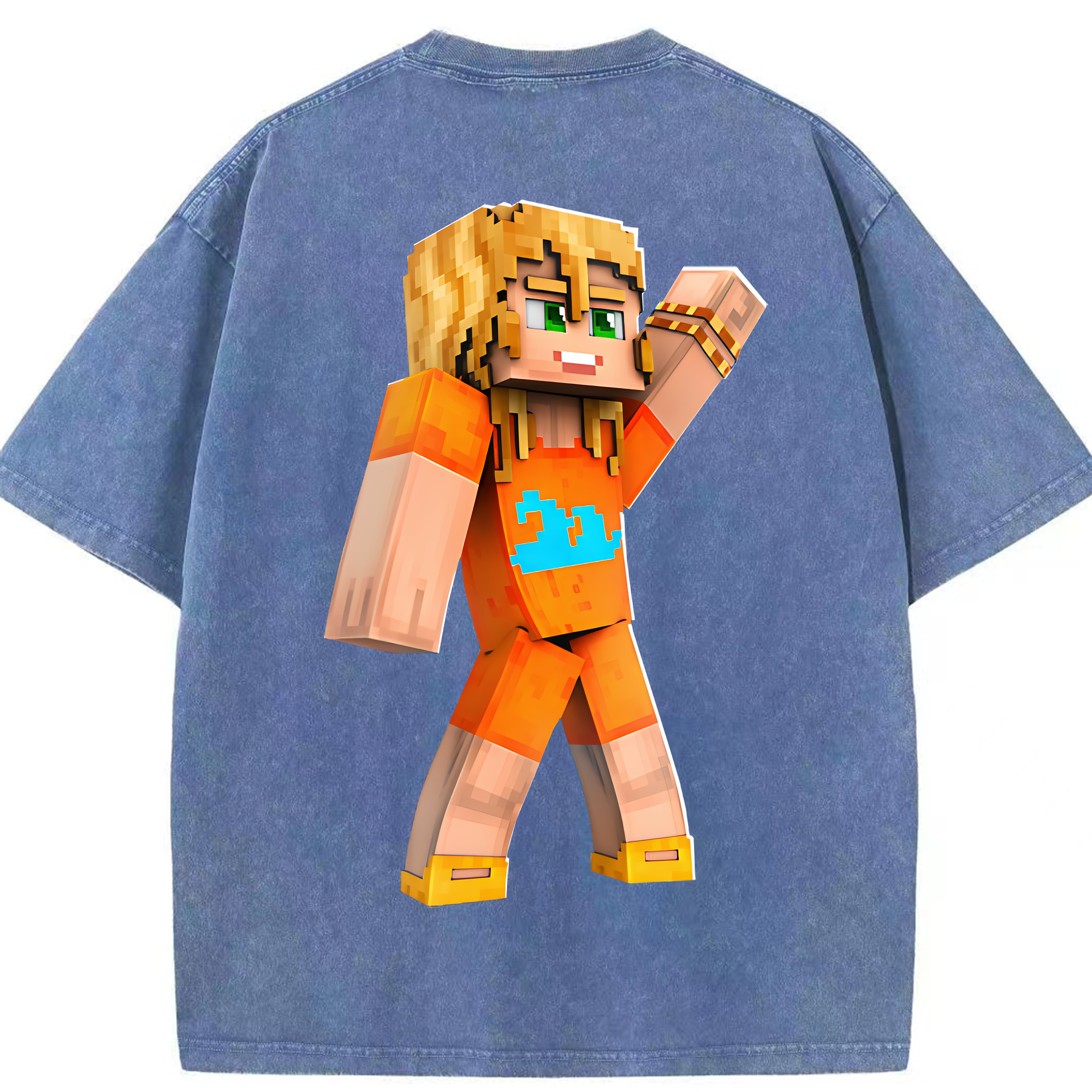 （画像用） マインクラフト ブロックの世界 Minecraft MC Block world 綿100% ヴィンテージ風 半袖Tシャツ（背面プリント）