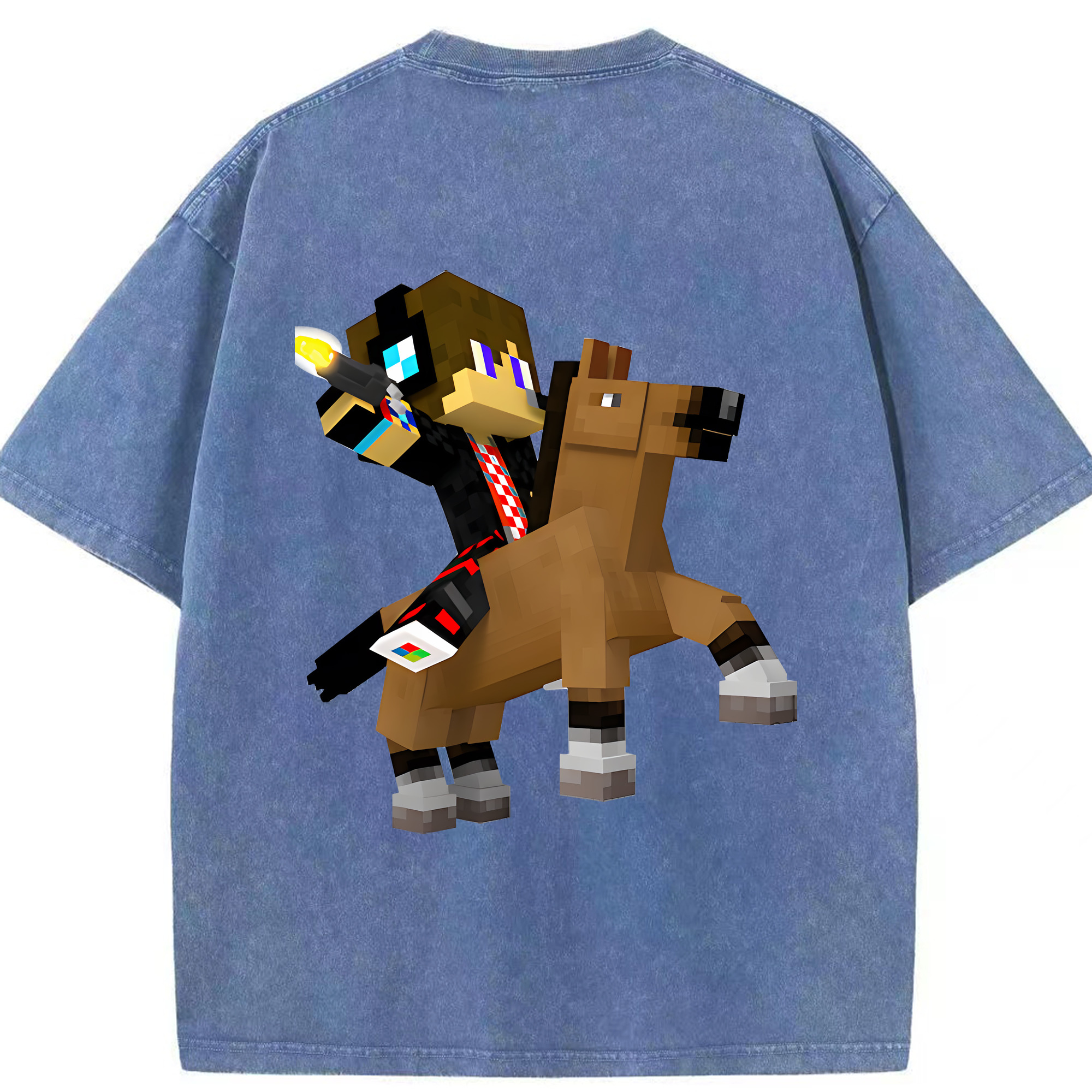 （画像用） マインクラフト ブロックの世界 Minecraft MC Block world 綿100% ヴィンテージ風 半袖Tシャツ（背面プリント）