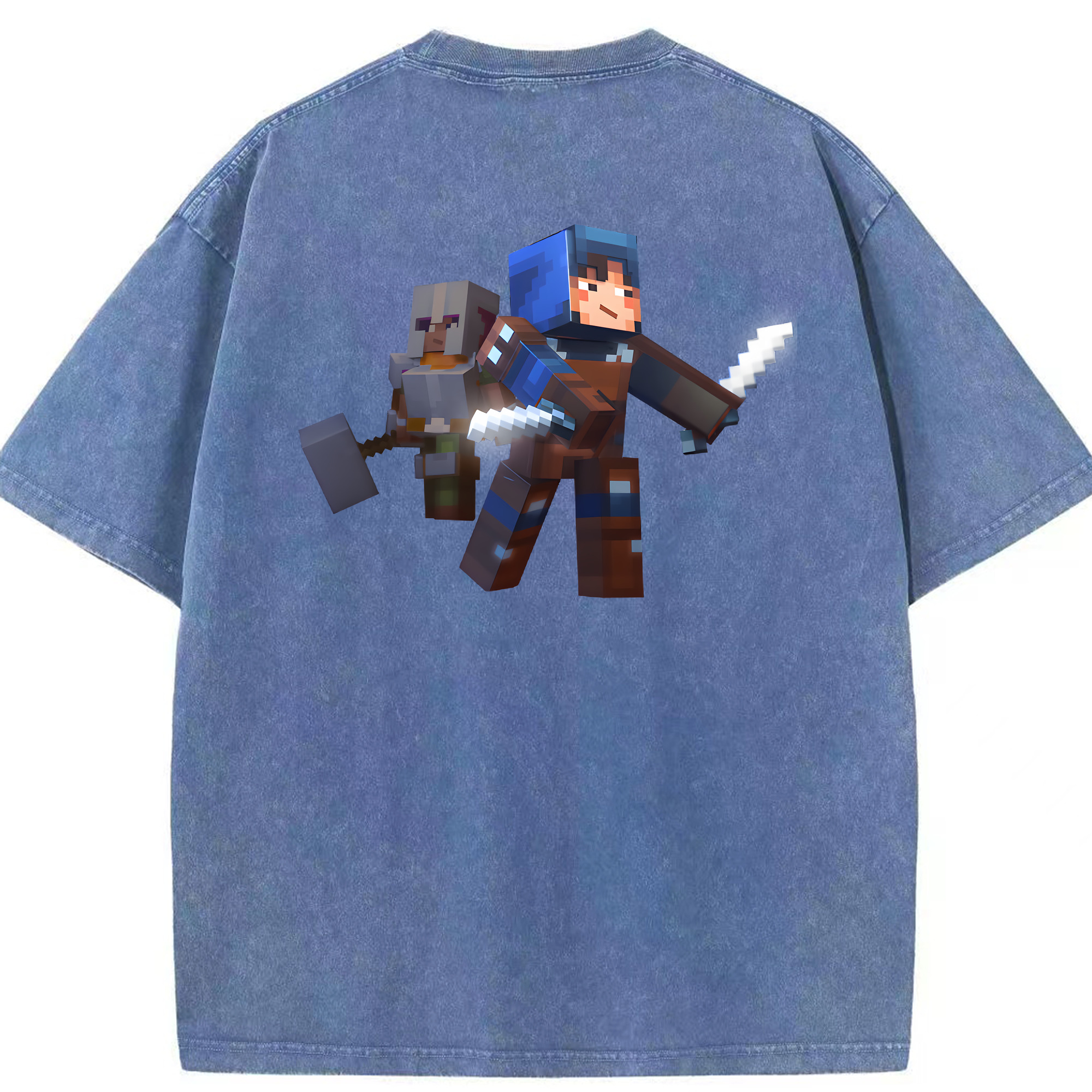 （画像用） マインクラフト ブロックの世界 Minecraft MC Block world 綿100% ヴィンテージ風 半袖Tシャツ（背面プリント）