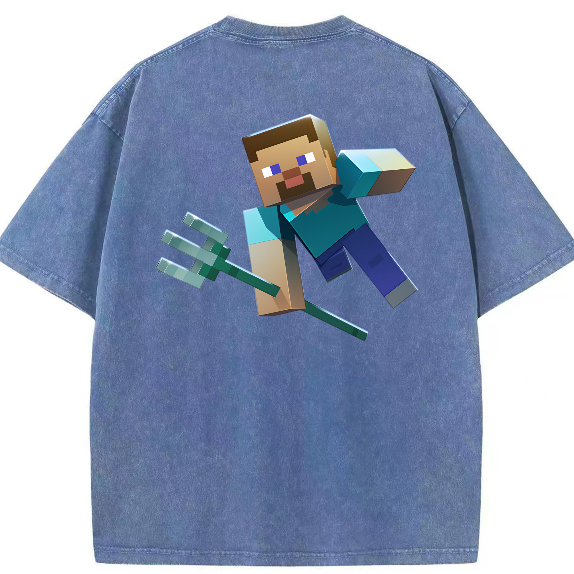 （画像用） マインクラフト ブロックの世界 Minecraft MC Block world 綿100% ヴィンテージ風 半袖Tシャツ（背面プリント）