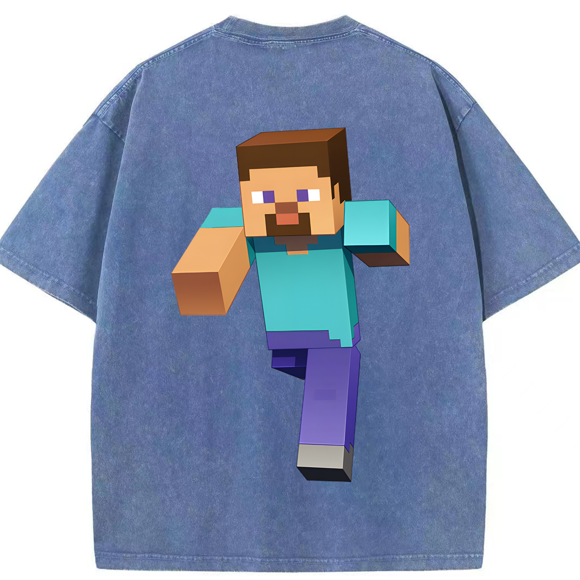 （画像用） マインクラフト ブロックの世界 Minecraft MC Block world 綿100% ヴィンテージ風 半袖Tシャツ（背面プリント）
