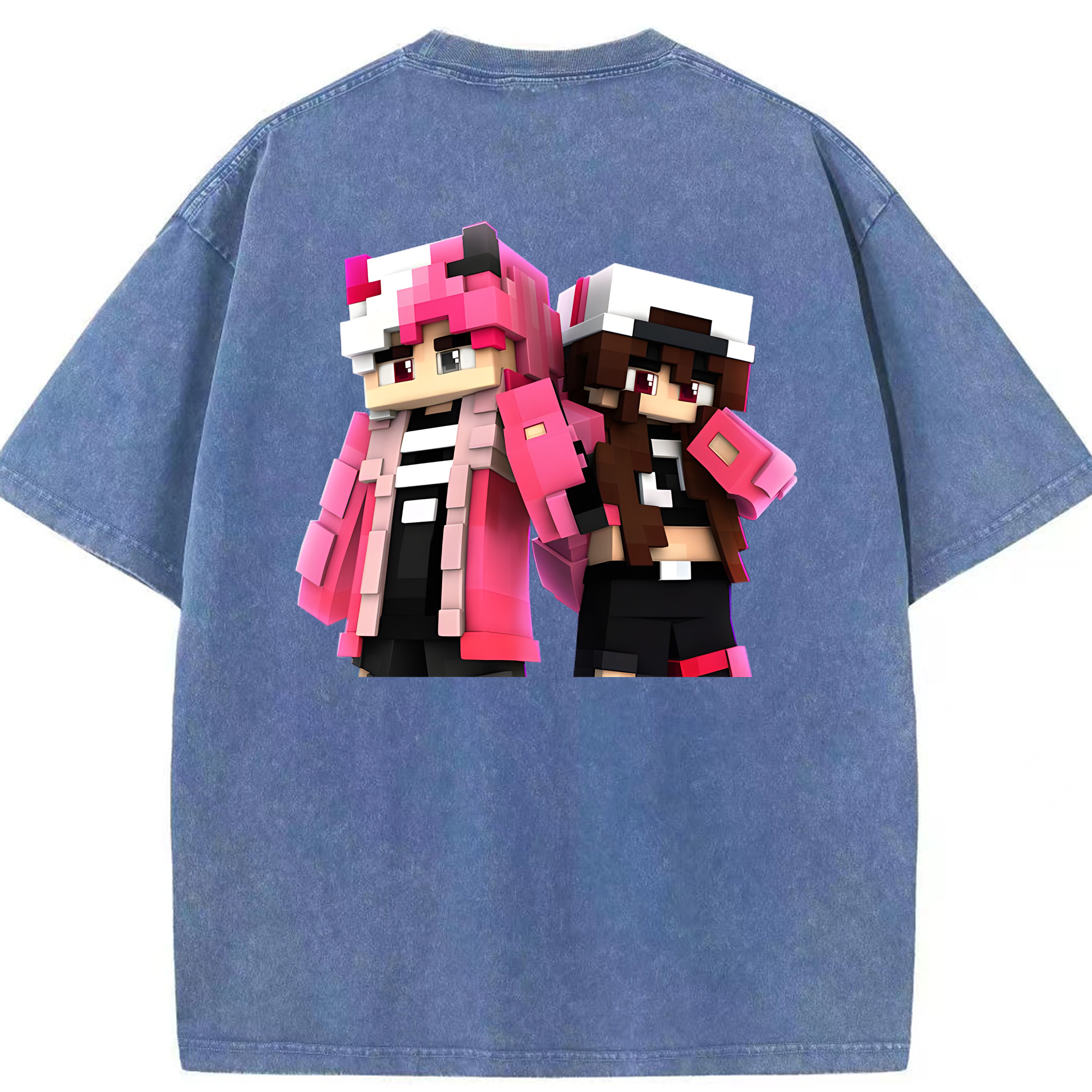 （画像用） マインクラフト ブロックの世界 Minecraft MC Block world 綿100% ヴィンテージ風 半袖Tシャツ（背面プリント）
