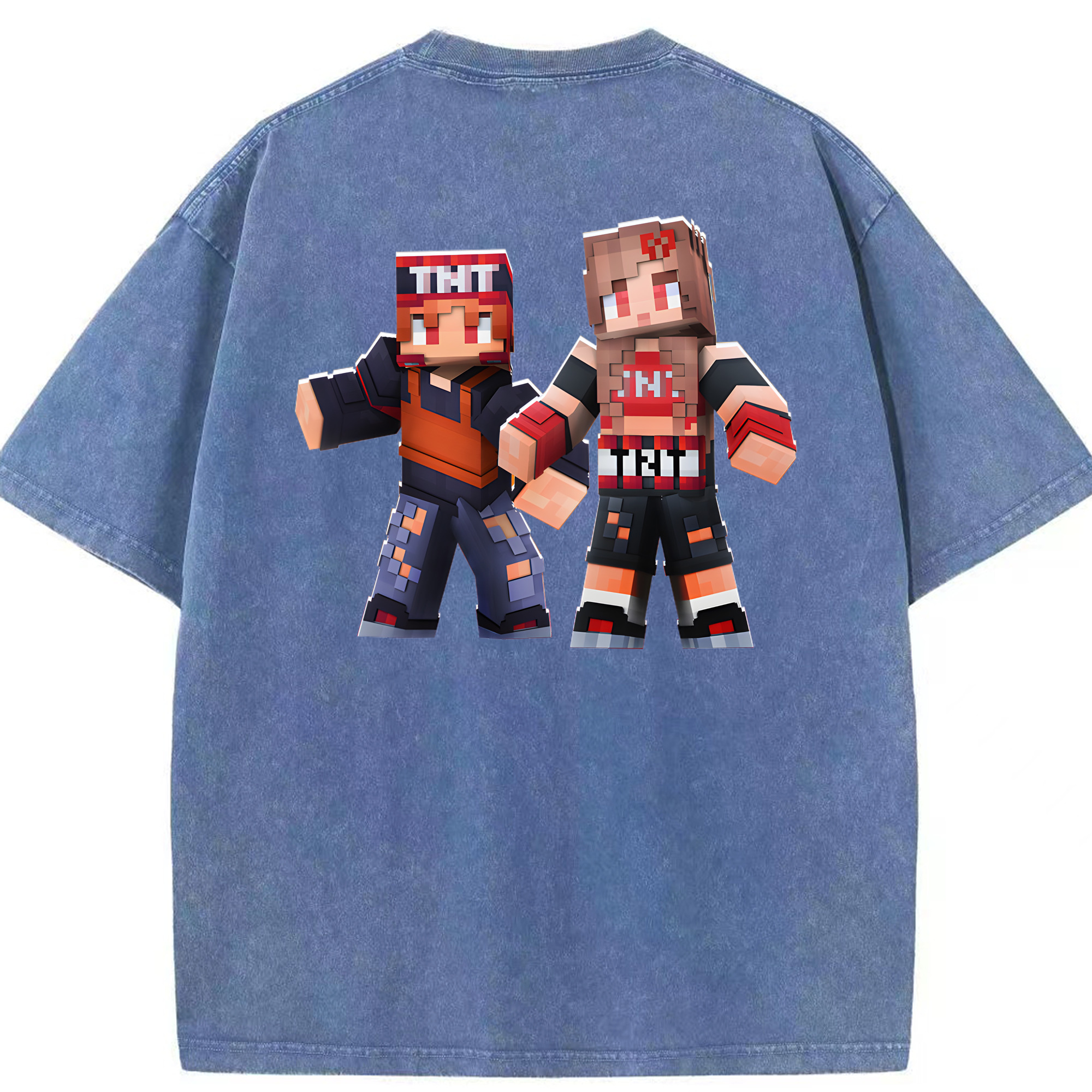 （画像用） マインクラフト ブロックの世界 Minecraft MC Block world 綿100% ヴィンテージ風 半袖Tシャツ（背面プリント）