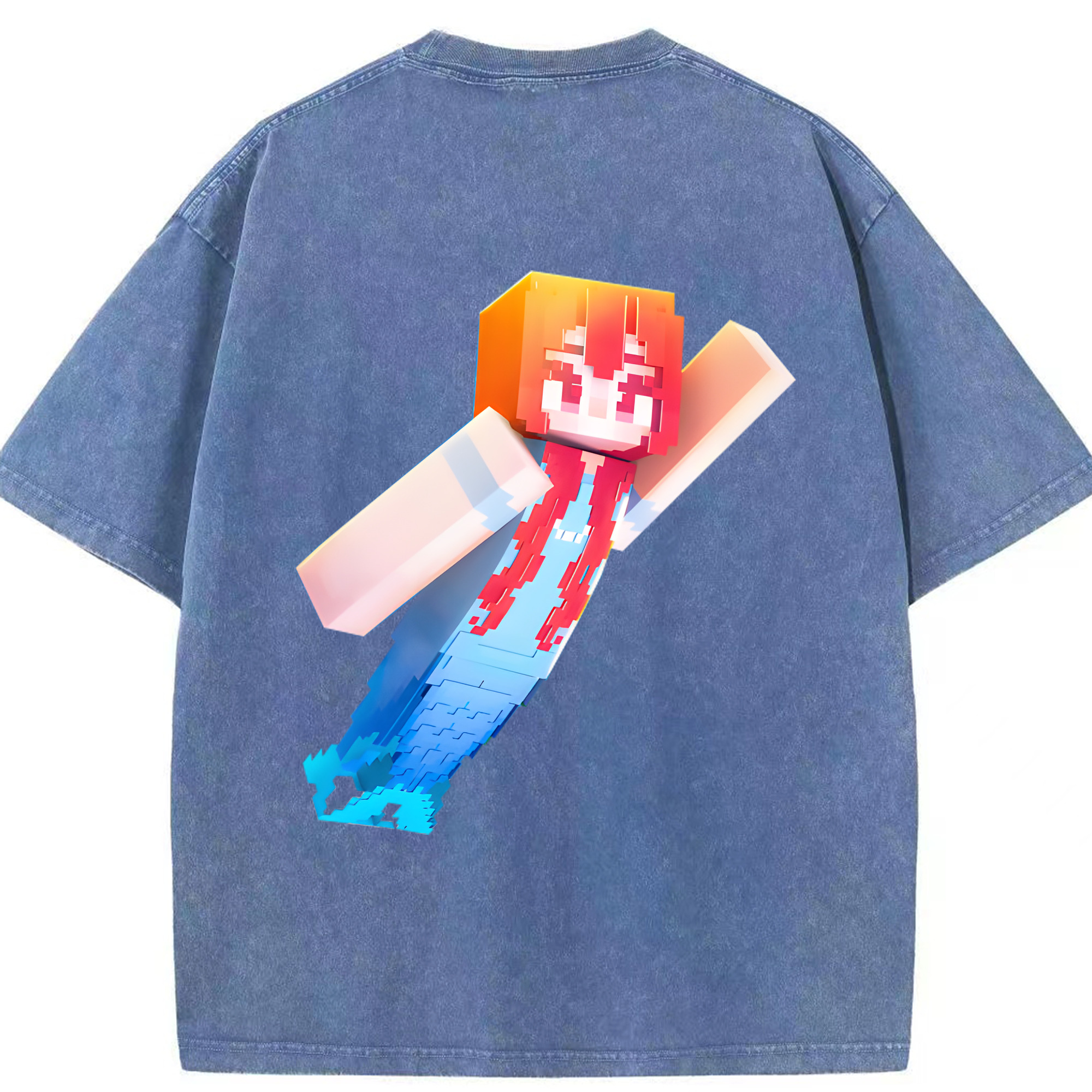 （画像用） マインクラフト ブロックの世界 Minecraft MC Block world 綿100% ヴィンテージ風 半袖Tシャツ（背面プリント）