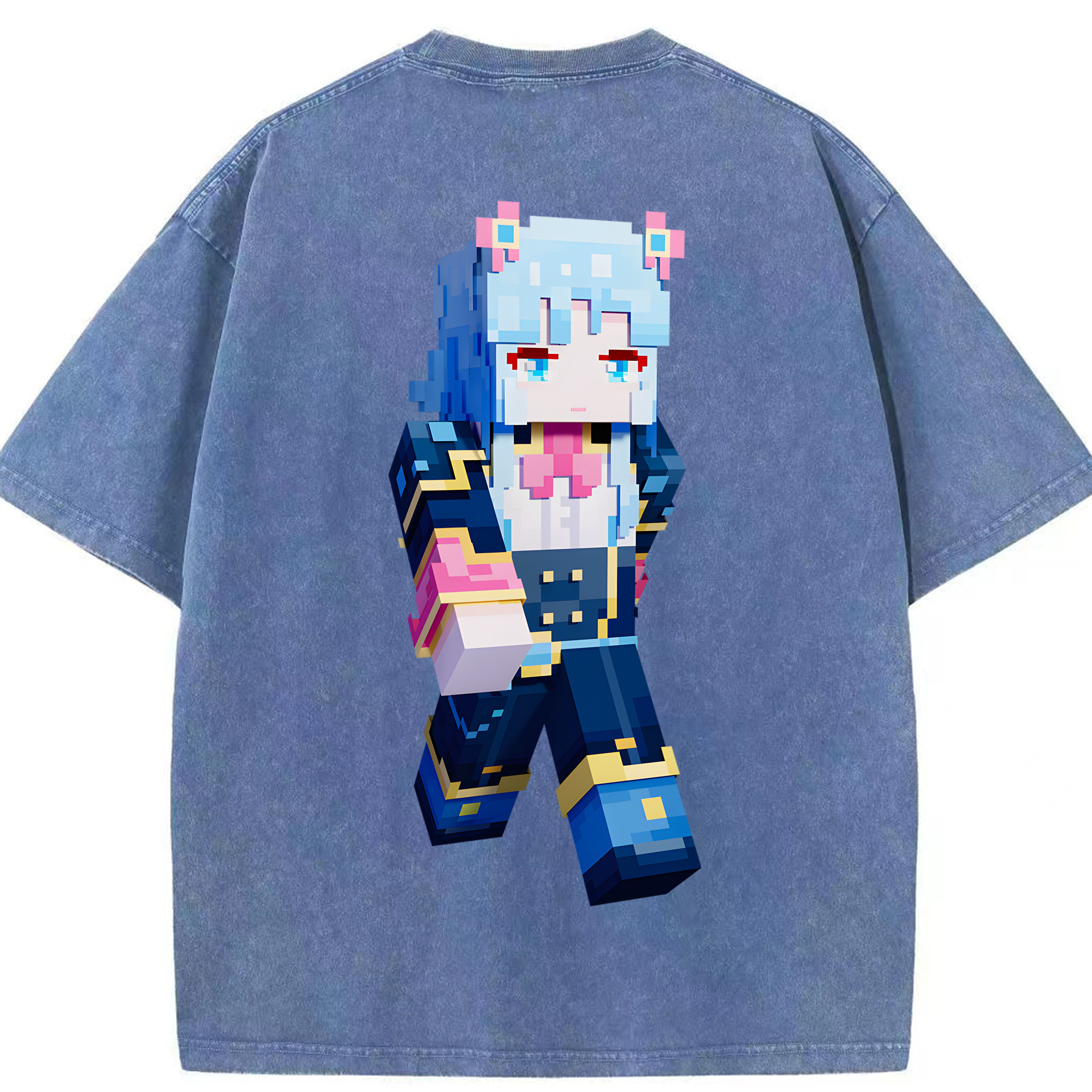 （画像用） マインクラフト ブロックの世界 Minecraft MC Block world 綿100% ヴィンテージ風 半袖Tシャツ（背面プリント）