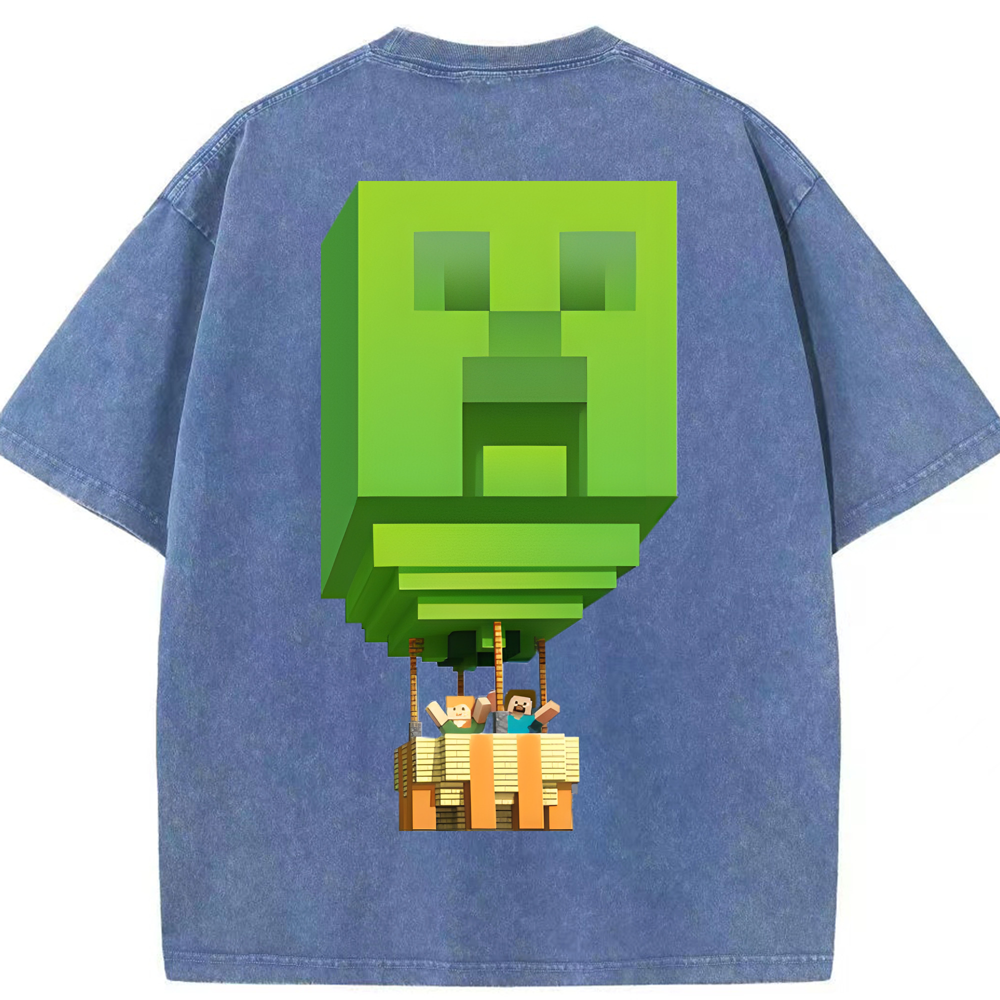 （画像用） マインクラフト ブロックの世界 Minecraft MC Block world 綿100% ヴィンテージ風 半袖Tシャツ（背面プリント）