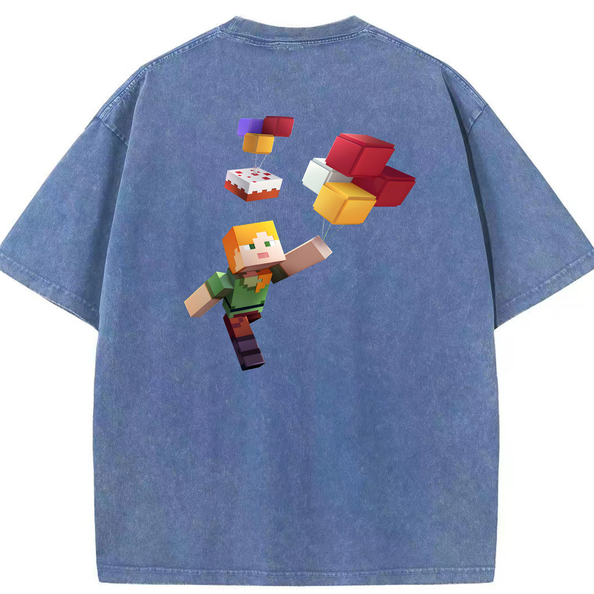 （画像用） マインクラフト ブロックの世界 Minecraft MC Block world 綿100% ヴィンテージ風 半袖Tシャツ（背面プリント）