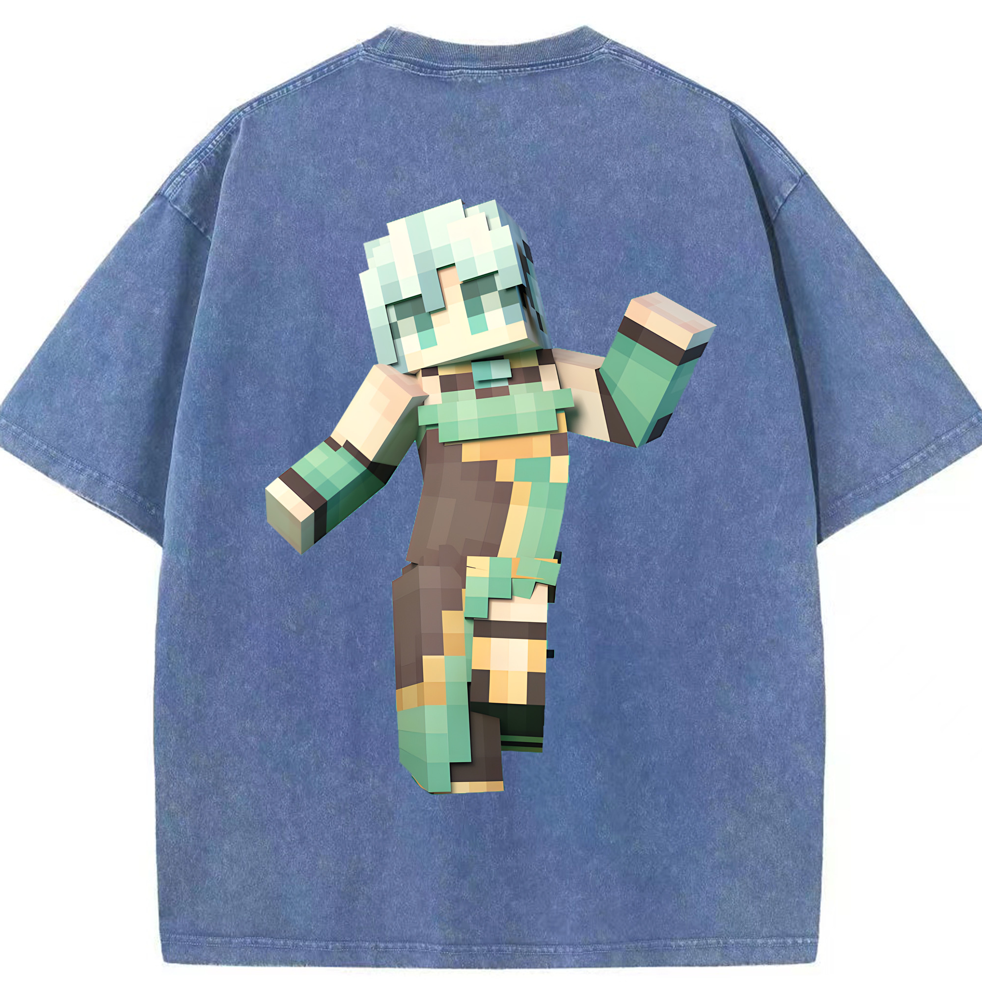（画像用） マインクラフト ブロックの世界 Minecraft MC Block world 綿100% ヴィンテージ風 半袖Tシャツ（背面プリント）