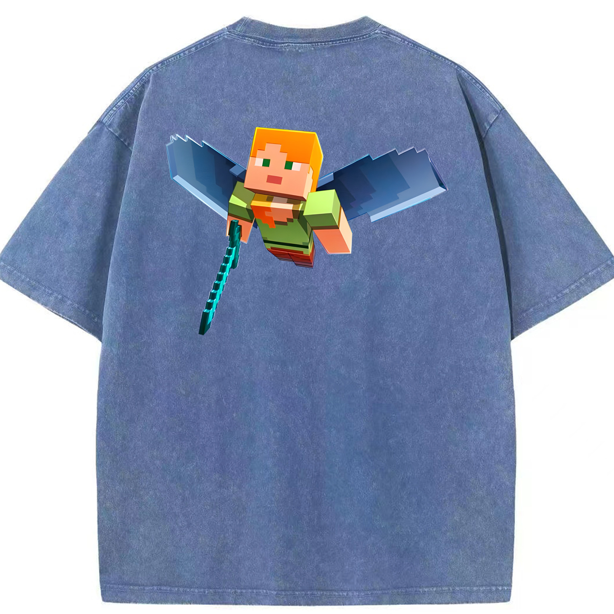 （画像用） マインクラフト ブロックの世界 Minecraft MC Block world 綿100% ヴィンテージ風 半袖Tシャツ（背面プリント）