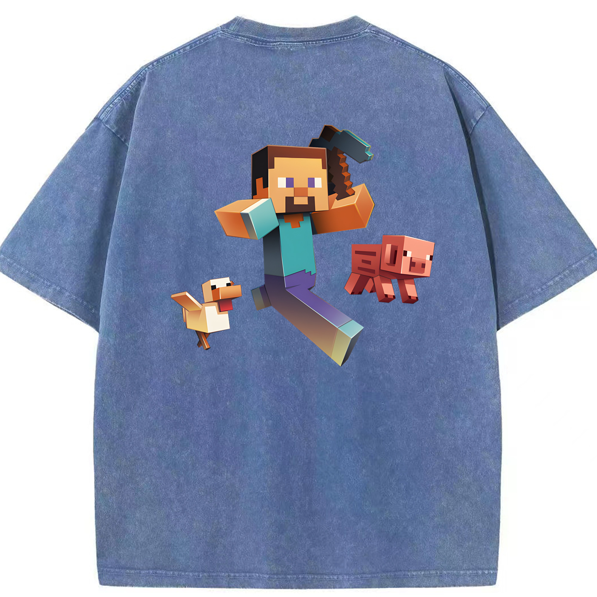 （画像用） マインクラフト ブロックの世界 Minecraft MC Block world 綿100% ヴィンテージ風 半袖Tシャツ（背面プリント）