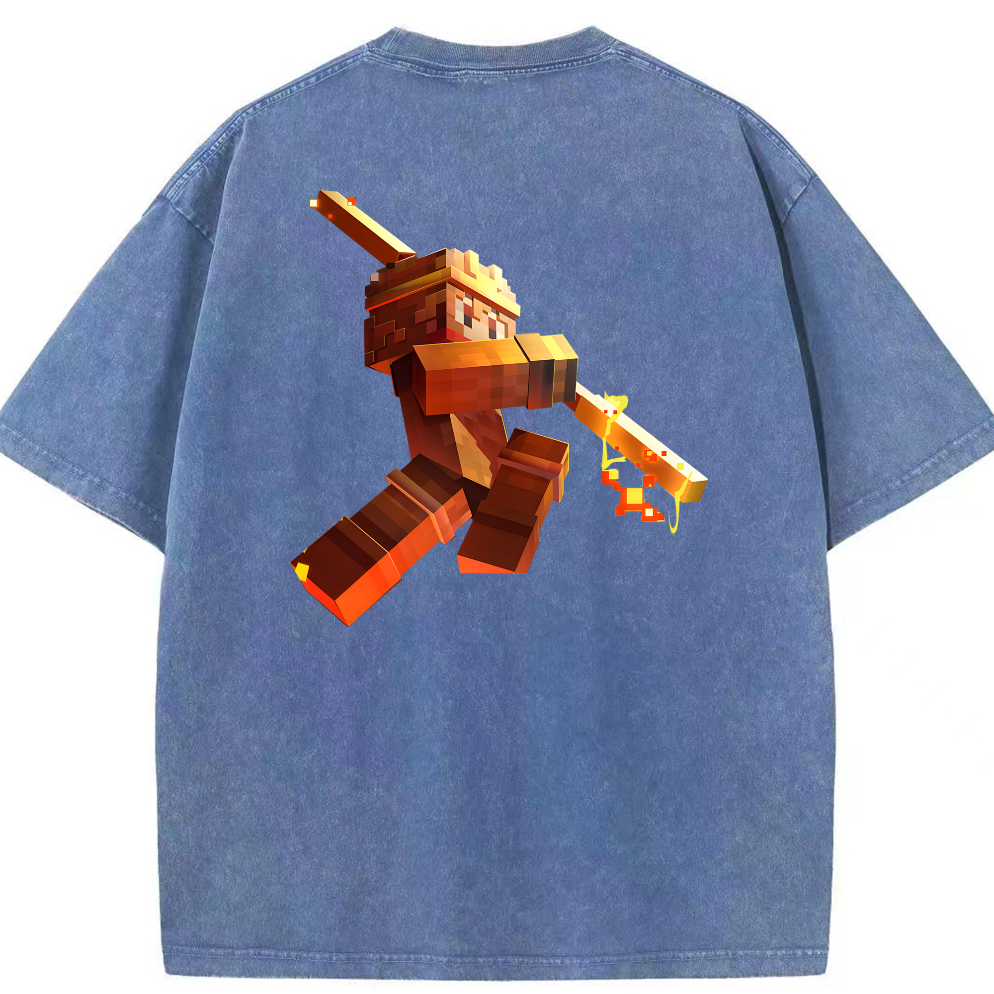 （画像用） マインクラフト ブロックの世界 Minecraft MC Block world 綿100% ヴィンテージ風 半袖Tシャツ（背面プリント）