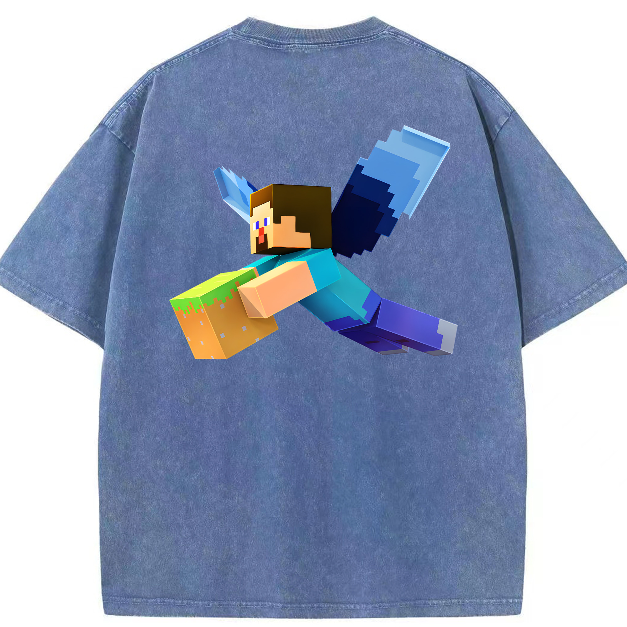 （画像用） マインクラフト ブロックの世界 Minecraft MC Block world 綿100% ヴィンテージ風 半袖Tシャツ（背面プリント）
