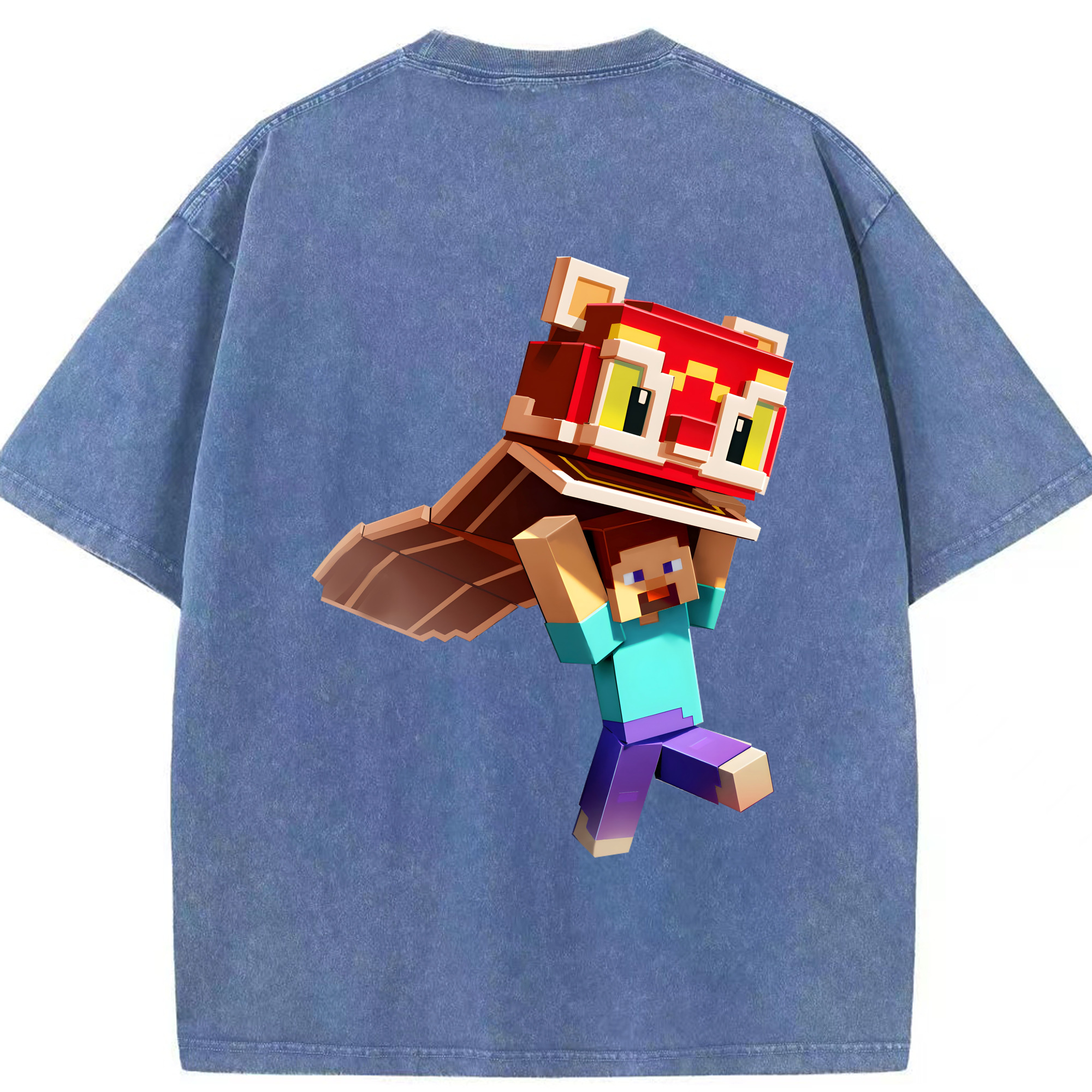 （画像用） マインクラフト ブロックの世界 Minecraft MC Block world 綿100% ヴィンテージ風 半袖Tシャツ（背面プリント）