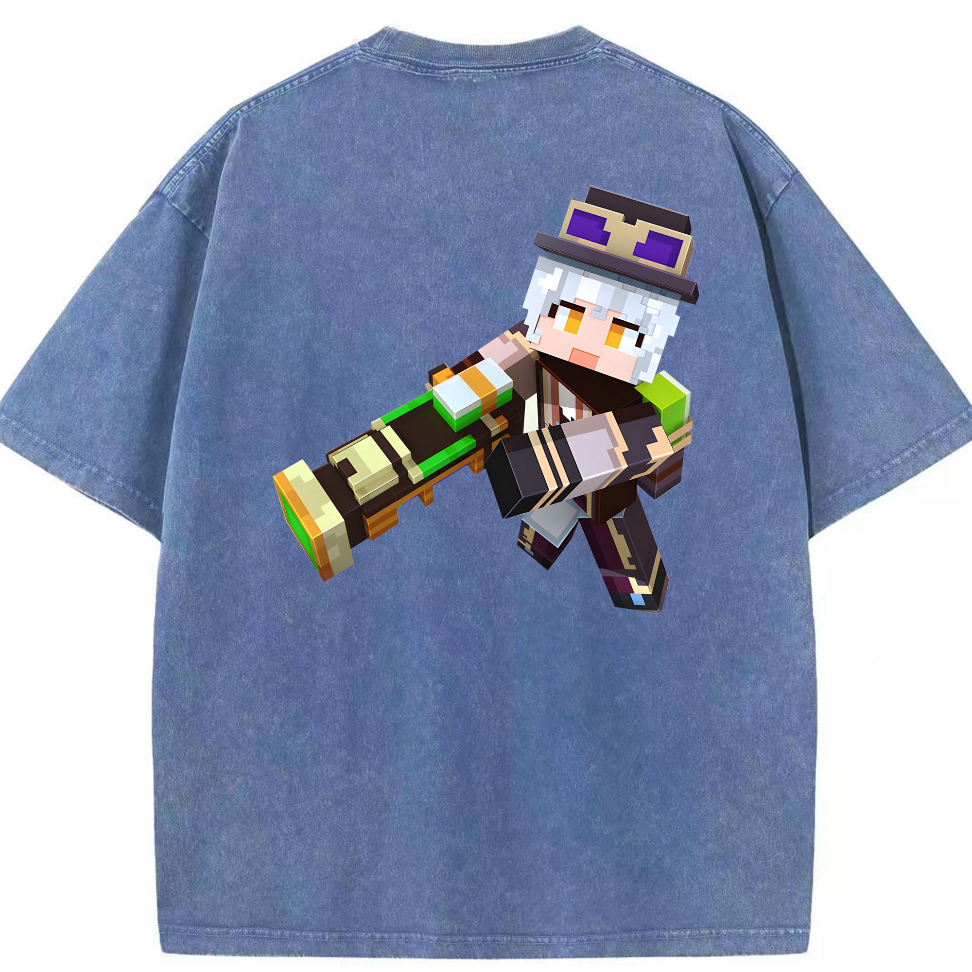 （画像用） マインクラフト ブロックの世界 Minecraft MC Block world 綿100% ヴィンテージ風 半袖Tシャツ（背面プリント）