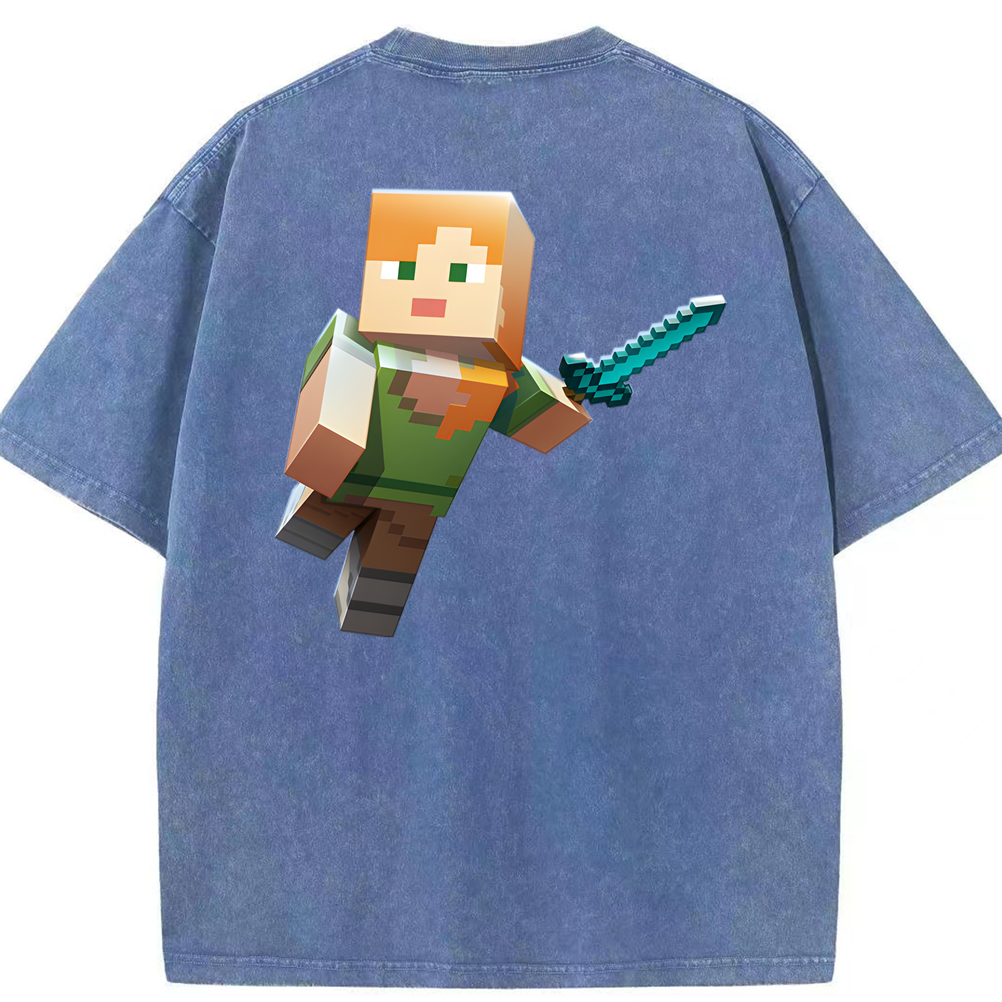 （画像用） マインクラフト ブロックの世界 Minecraft MC Block world 綿100% ヴィンテージ風 半袖Tシャツ（背面プリント）