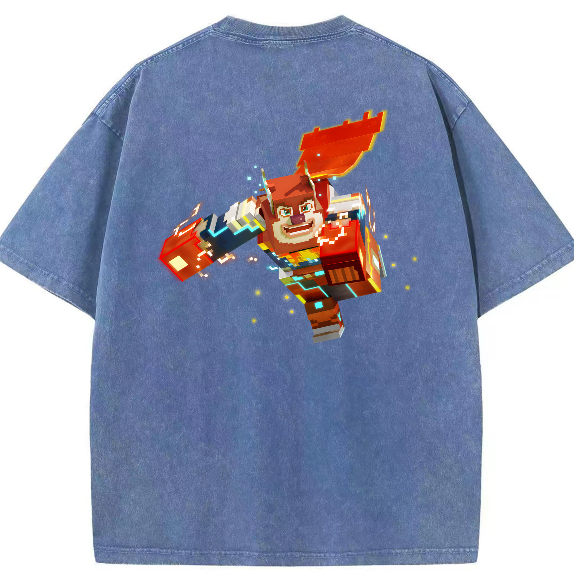 （画像用） マインクラフト ブロックの世界 Minecraft MC Block world 綿100% ヴィンテージ風 半袖Tシャツ（背面プリント）