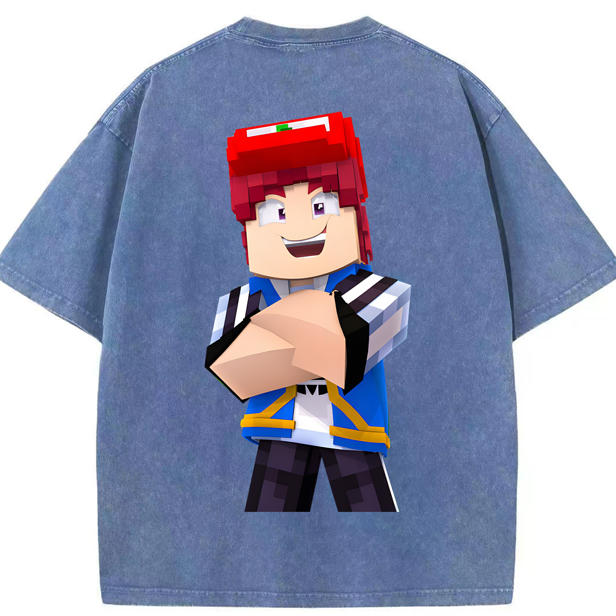 （画像用） マインクラフト ブロックの世界 Minecraft MC Block world 綿100% ヴィンテージ風 半袖Tシャツ（背面プリント）