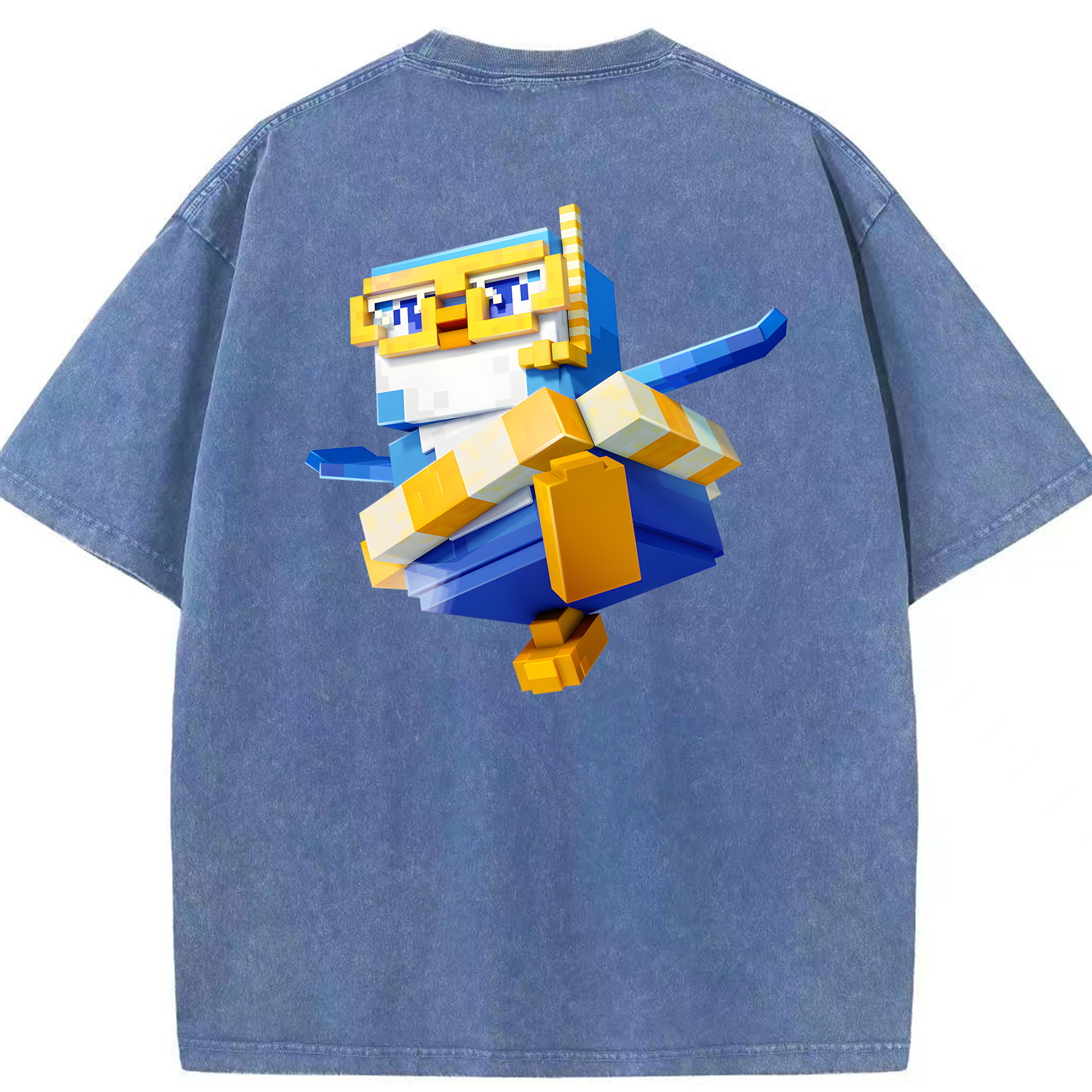 （画像用） マインクラフト ブロックの世界 Minecraft MC Block world 綿100% ヴィンテージ風 半袖Tシャツ（背面プリント）