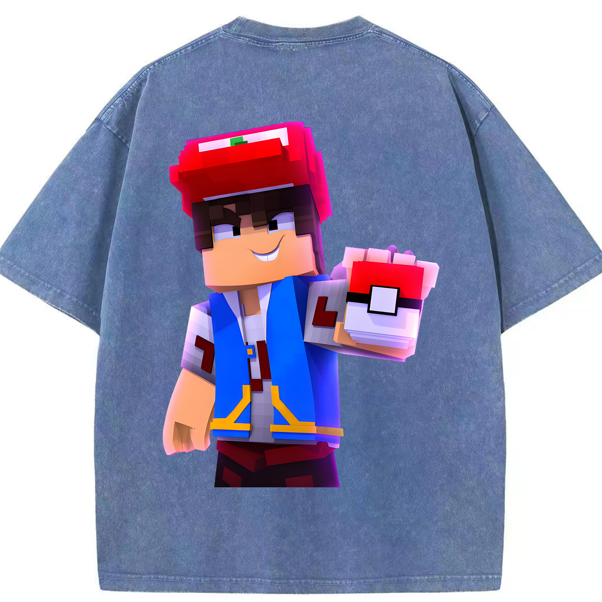 （画像用） マインクラフト ブロックの世界 Minecraft MC Block world 綿100% ヴィンテージ風 半袖Tシャツ（背面プリント）