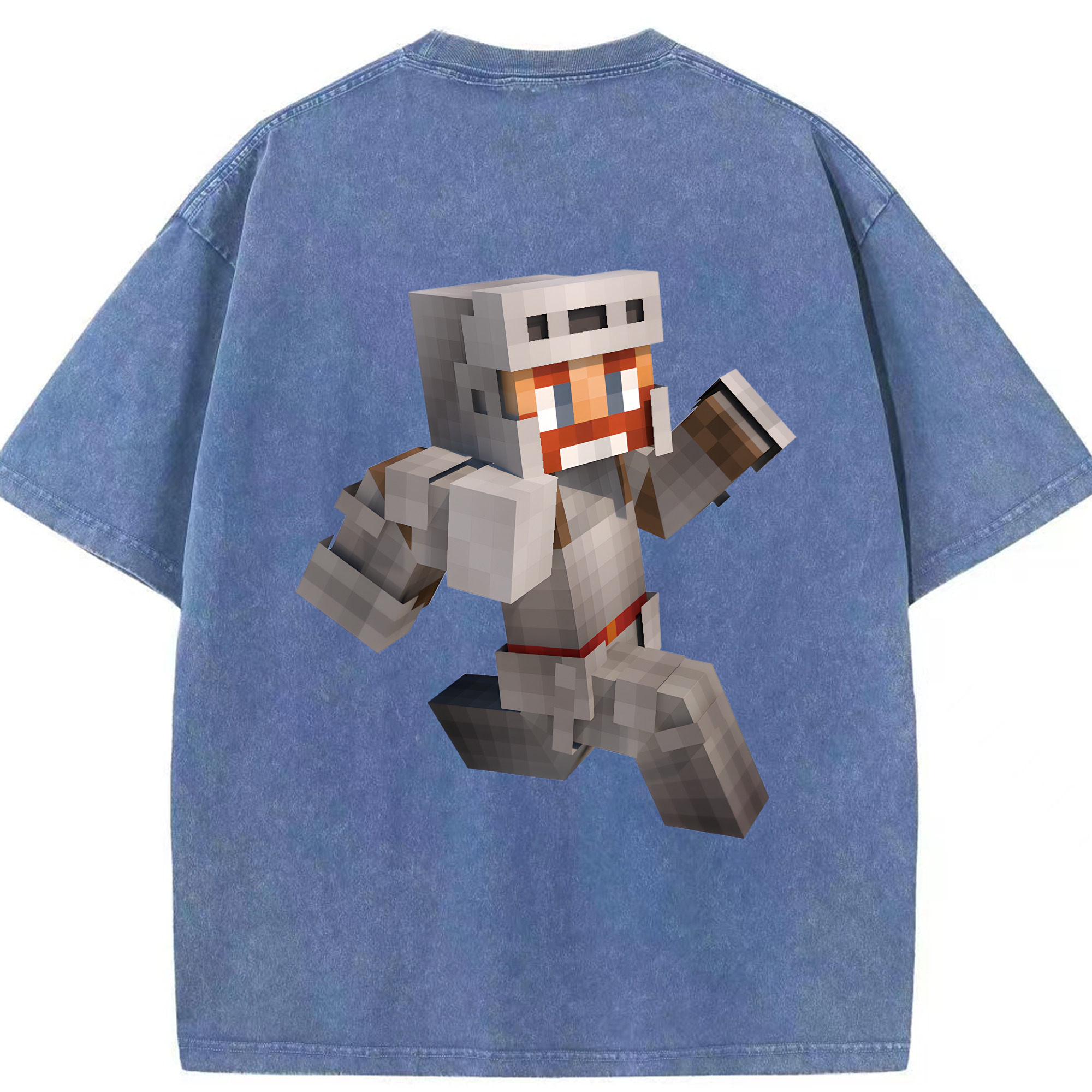 （画像用） マインクラフト ブロックの世界 Minecraft MC Block world 綿100% ヴィンテージ風 半袖Tシャツ（背面プリント）
