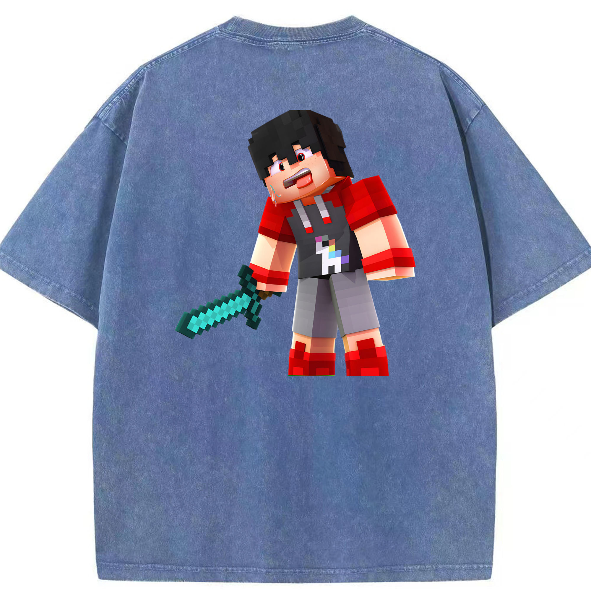 （画像用） マインクラフト ブロックの世界 Minecraft MC Block world 綿100% ヴィンテージ風 半袖Tシャツ（背面プリント）