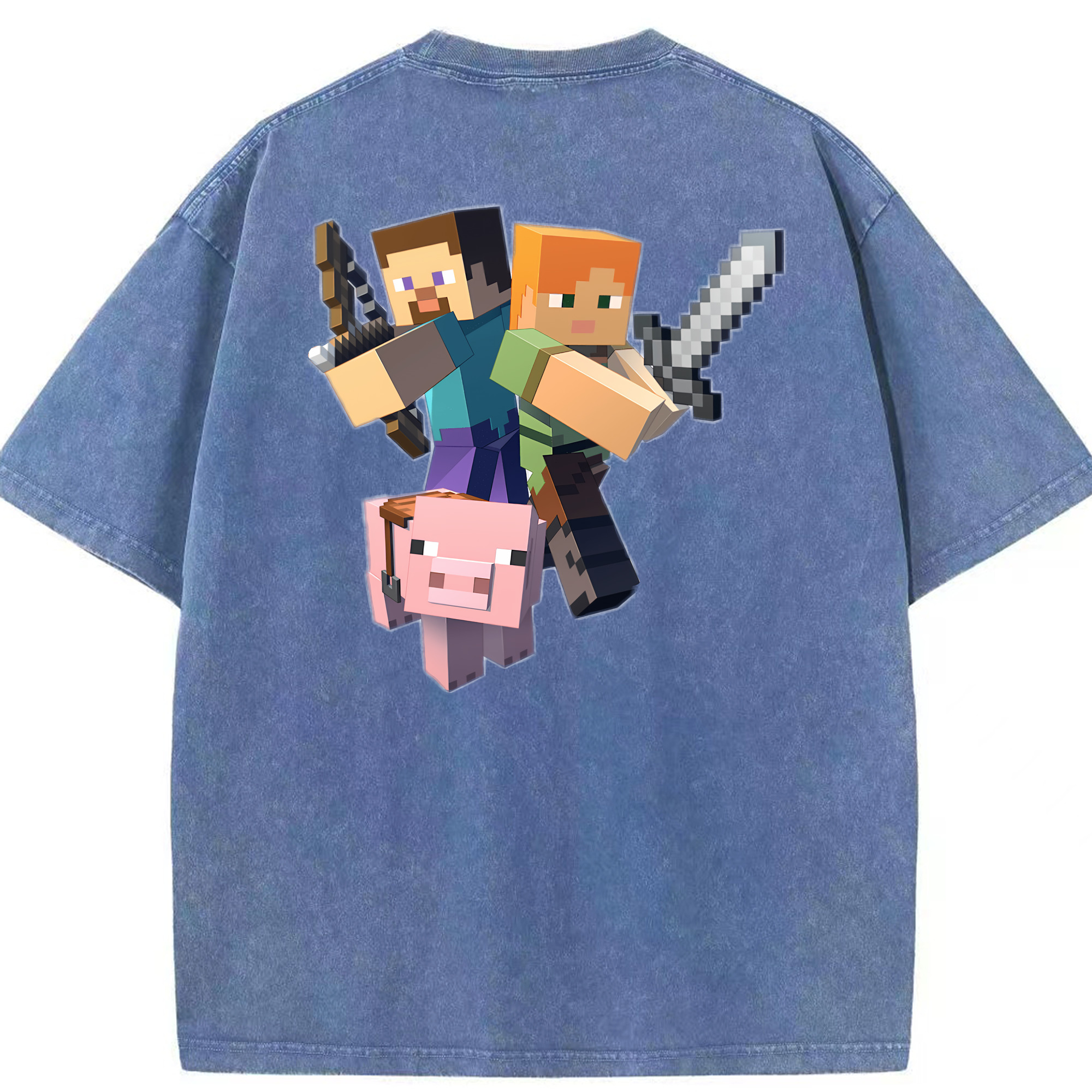 （画像用） マインクラフト ブロックの世界 Minecraft MC Block world 綿100% ヴィンテージ風 半袖Tシャツ（背面プリント）