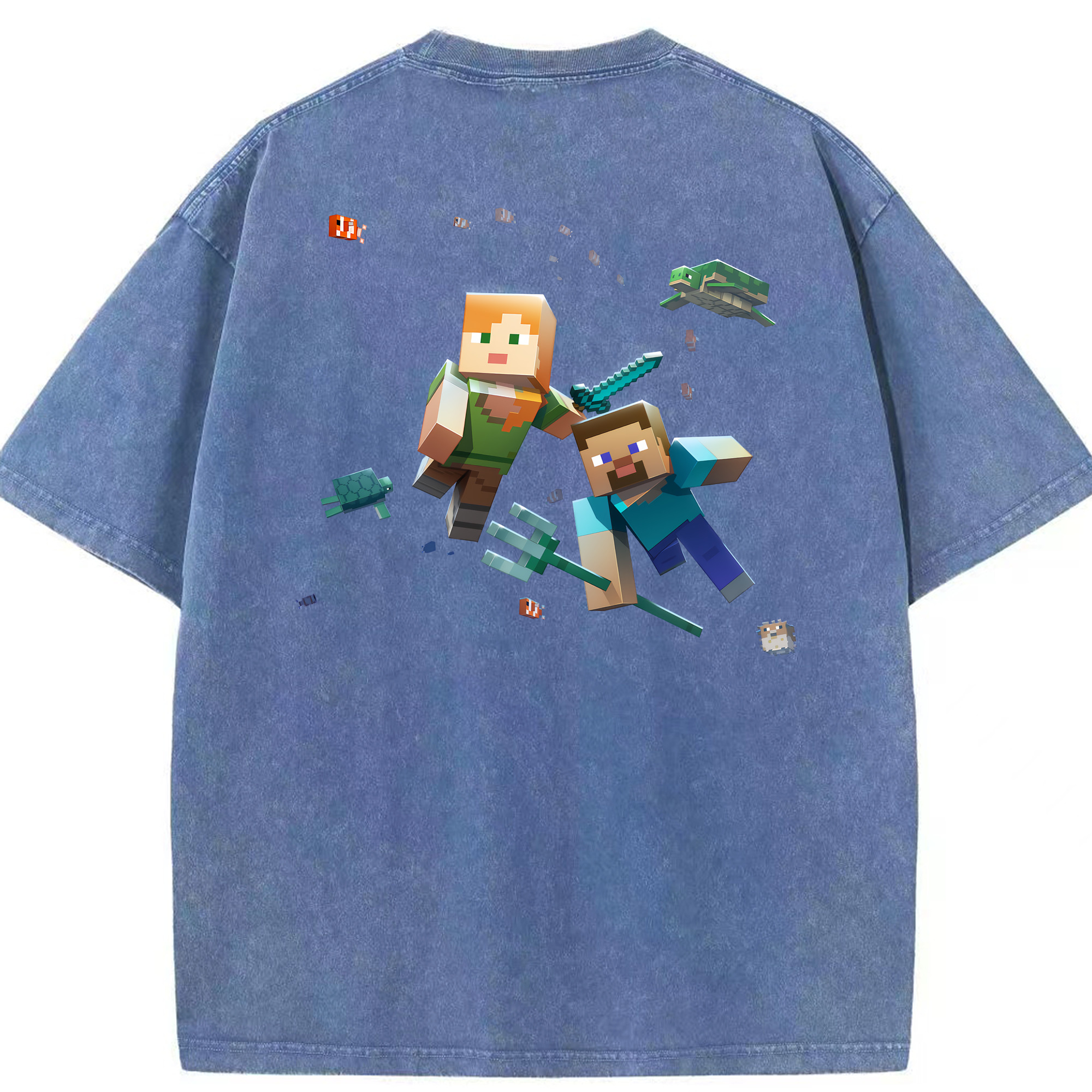 （画像用） マインクラフト ブロックの世界 Minecraft MC Block world 綿100% ヴィンテージ風 半袖Tシャツ（背面プリント）