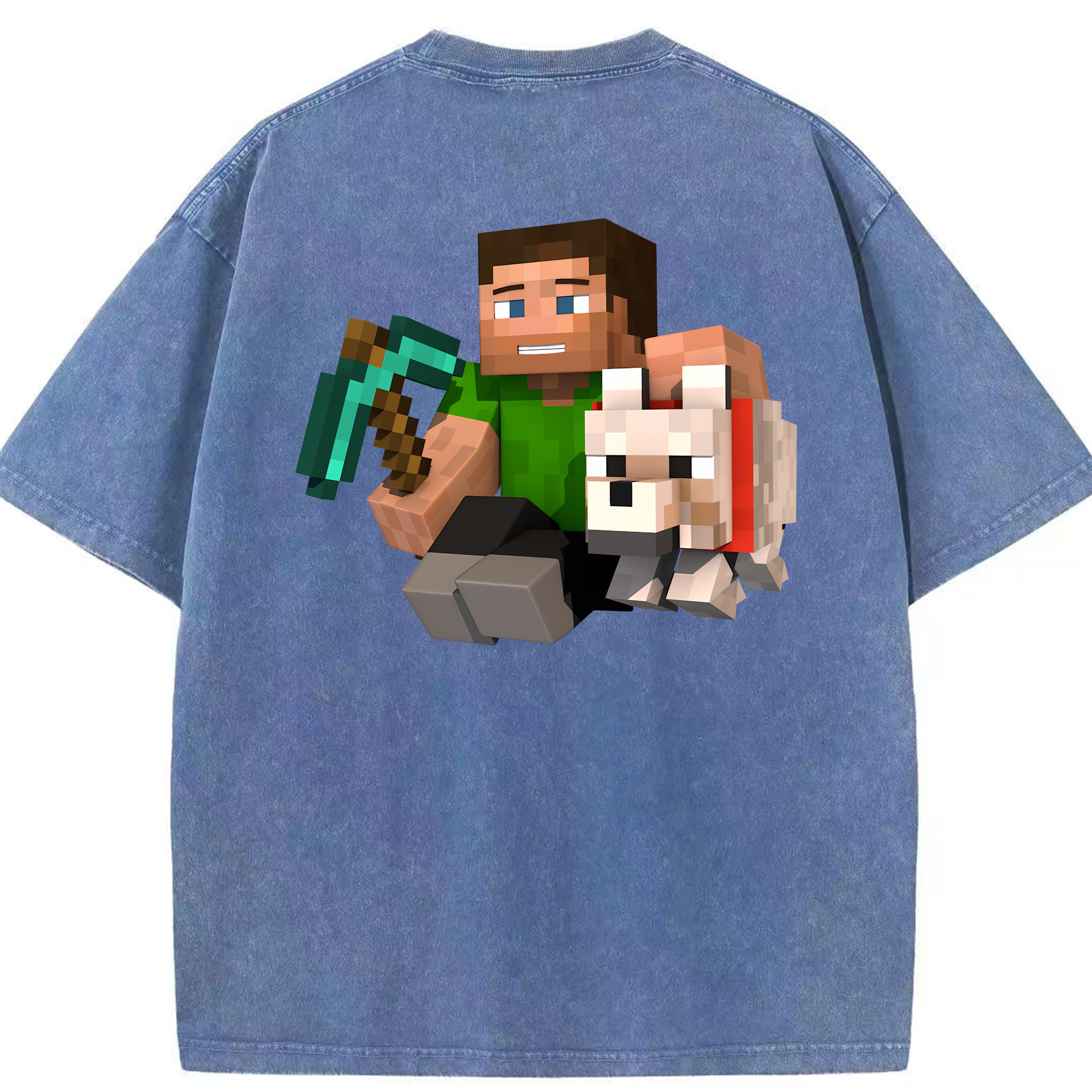 （画像用） マインクラフト ブロックの世界 Minecraft MC Block world 綿100% ヴィンテージ風 半袖Tシャツ（背面プリント）