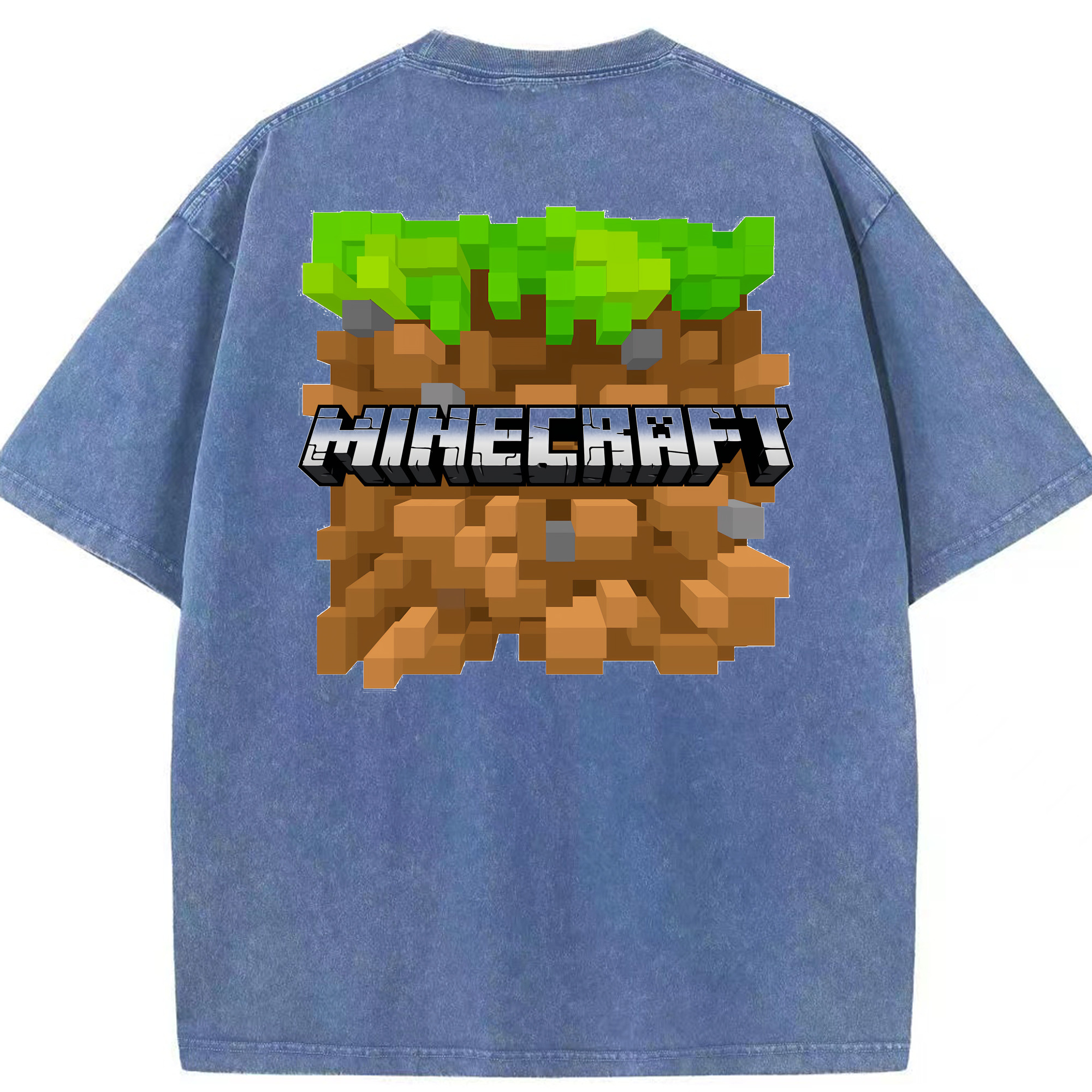 （画像用） マインクラフト ブロックの世界 Minecraft MC Block world 綿100% ヴィンテージ風 半袖Tシャツ（背面プリント）