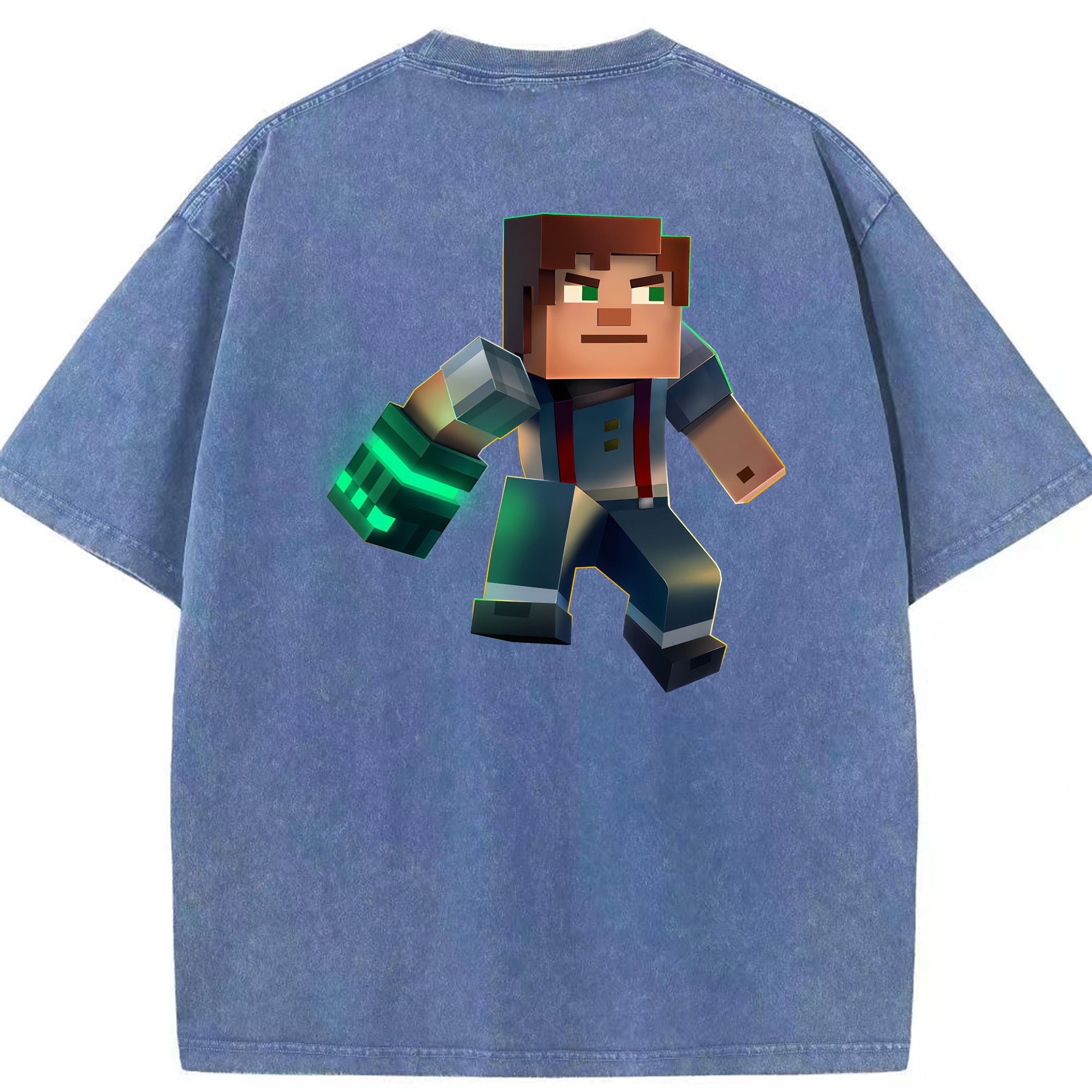 （画像用） マインクラフト ブロックの世界 Minecraft MC Block world 綿100% ヴィンテージ風 半袖Tシャツ（背面プリント）