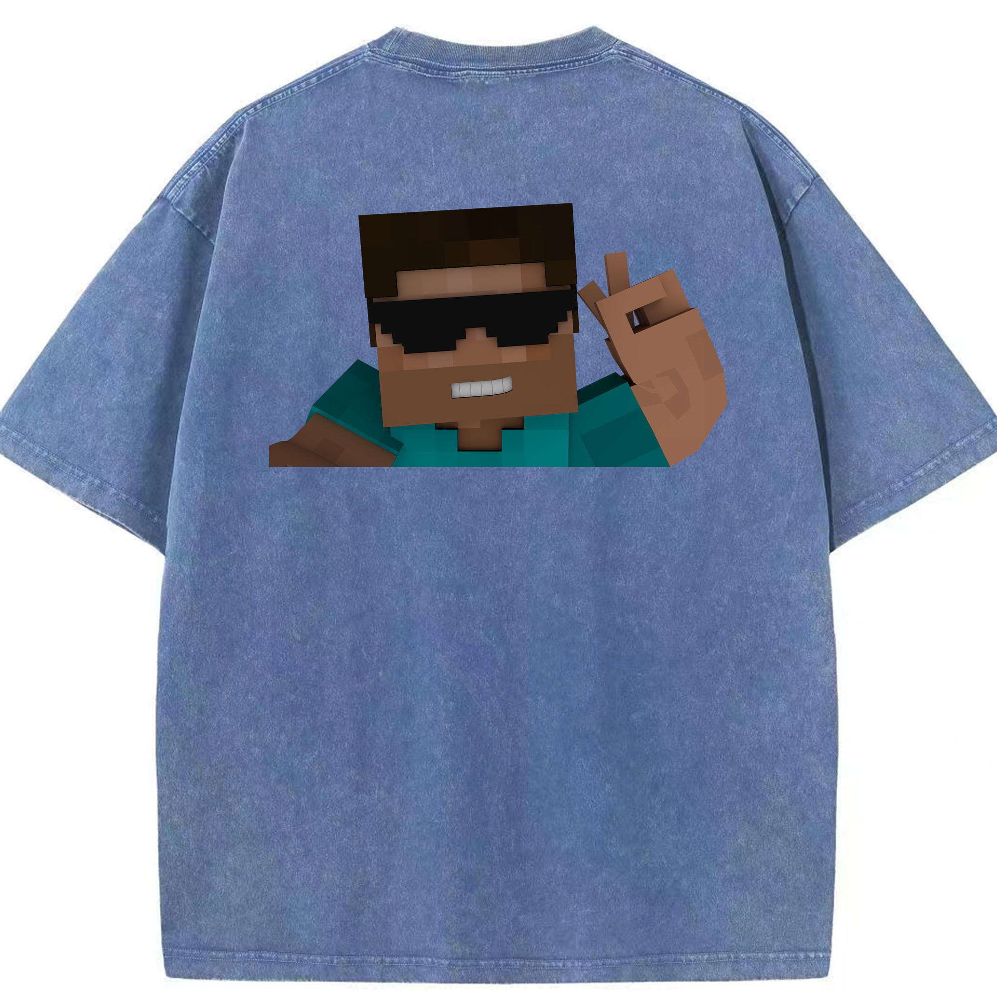 （画像用） マインクラフト ブロックの世界 Minecraft MC Block world 綿100% ヴィンテージ風 半袖Tシャツ（背面プリント）