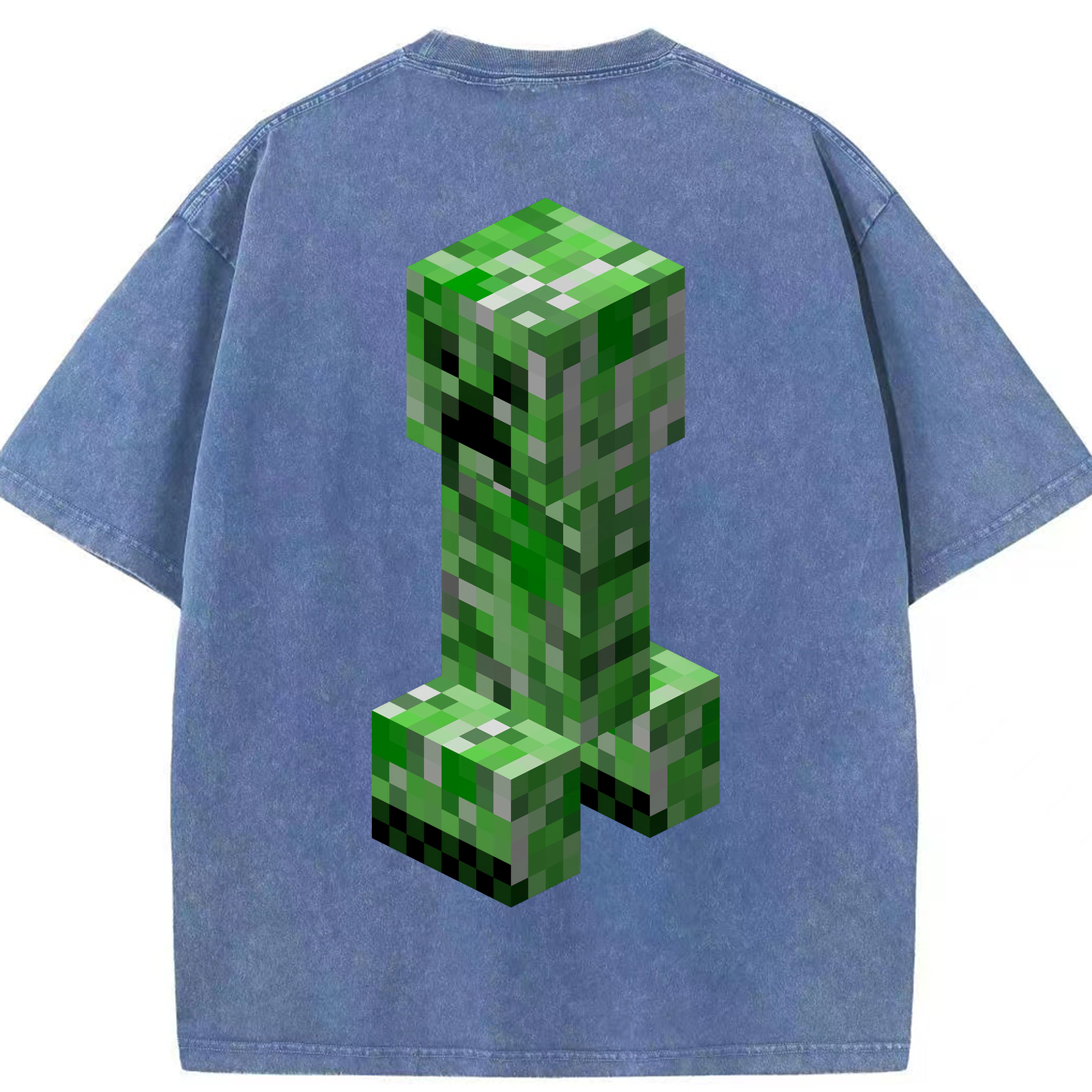 （画像用） マインクラフト ブロックの世界 Minecraft MC Block world 綿100% ヴィンテージ風 半袖Tシャツ（背面プリント）