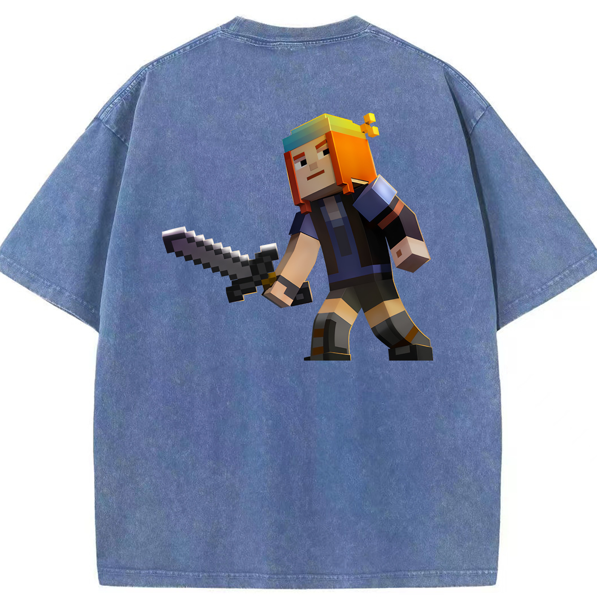 （画像用） マインクラフト ブロックの世界 Minecraft MC Block world 綿100% ヴィンテージ風 半袖Tシャツ（背面プリント）