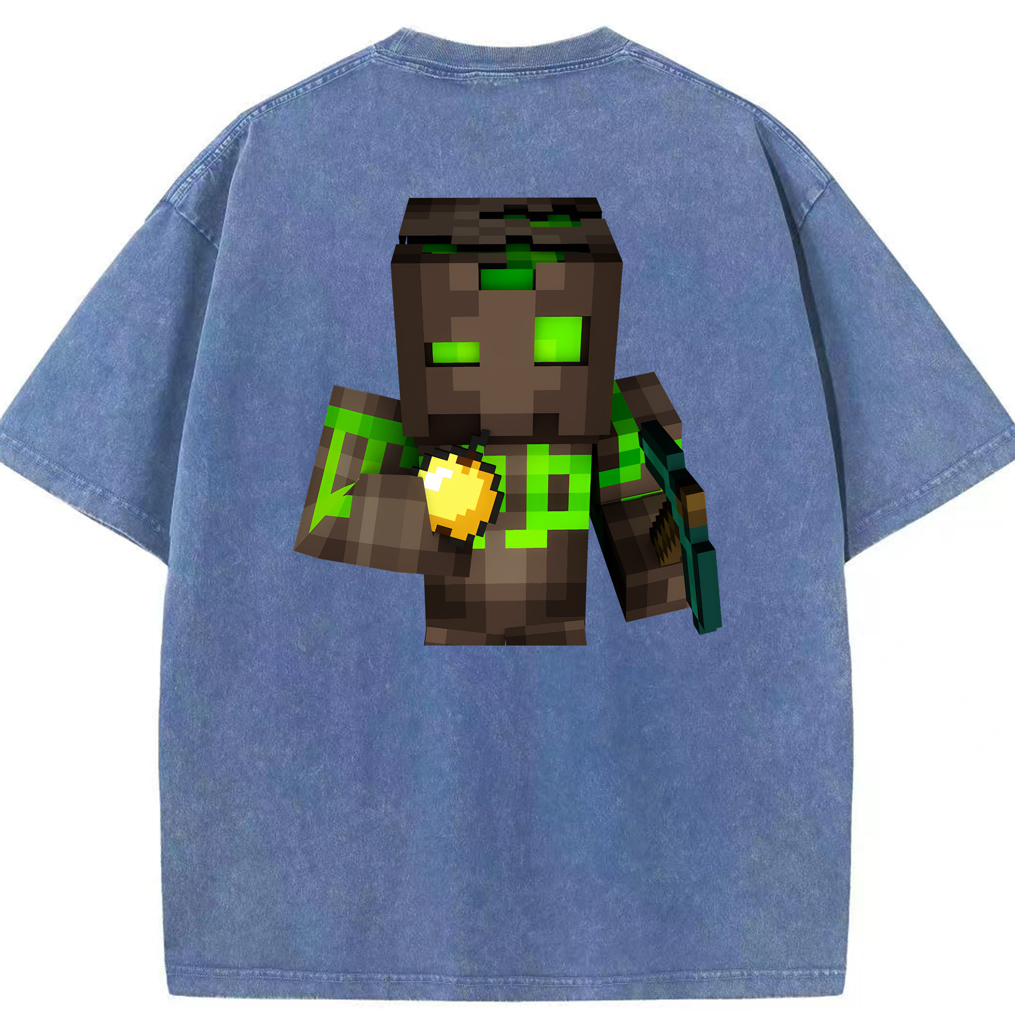 （画像用） マインクラフト ブロックの世界 Minecraft MC Block world 綿100% ヴィンテージ風 半袖Tシャツ（背面プリント）