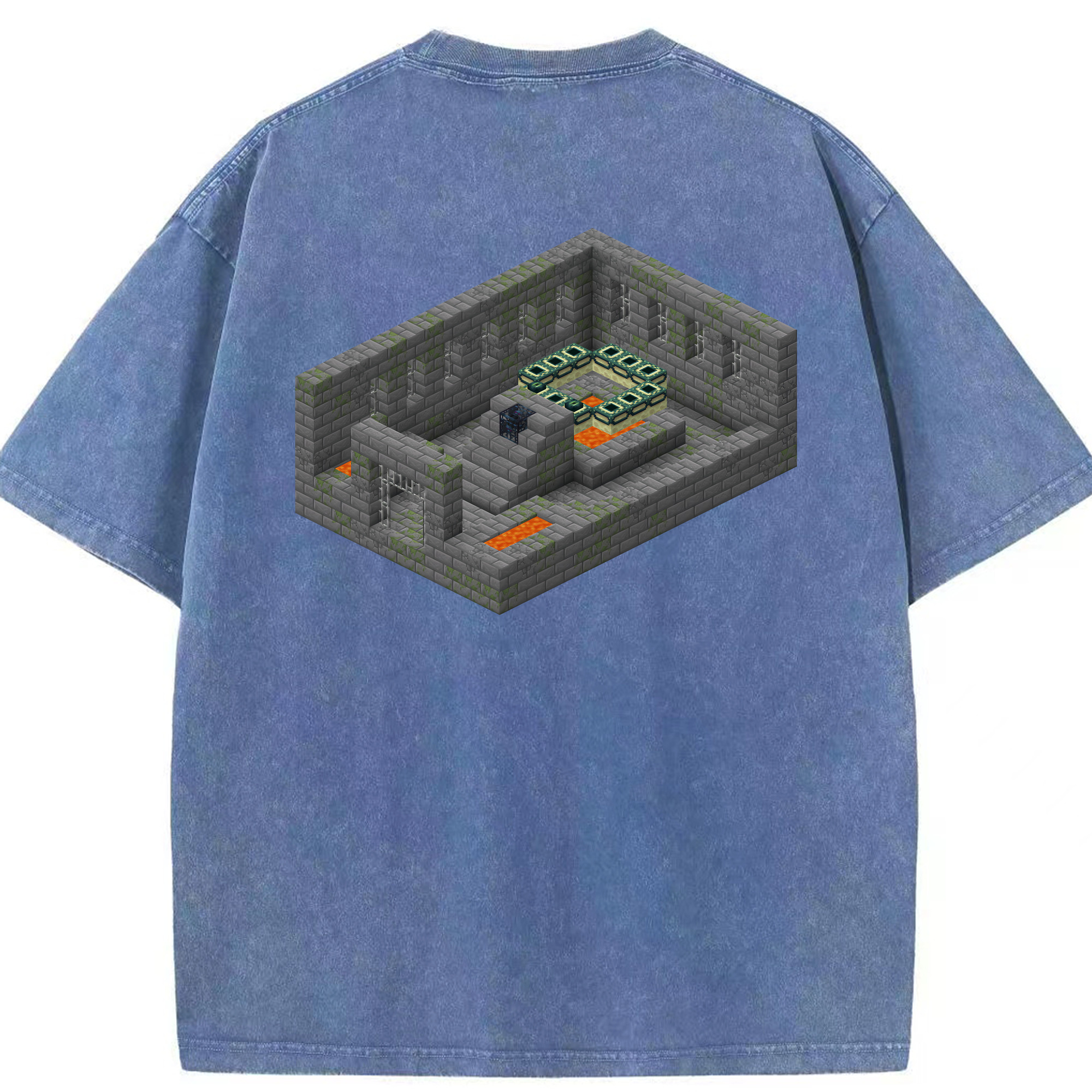 （画像用） マインクラフト ブロックの世界 Minecraft MC Block world 綿100% ヴィンテージ風 半袖Tシャツ（背面プリント）