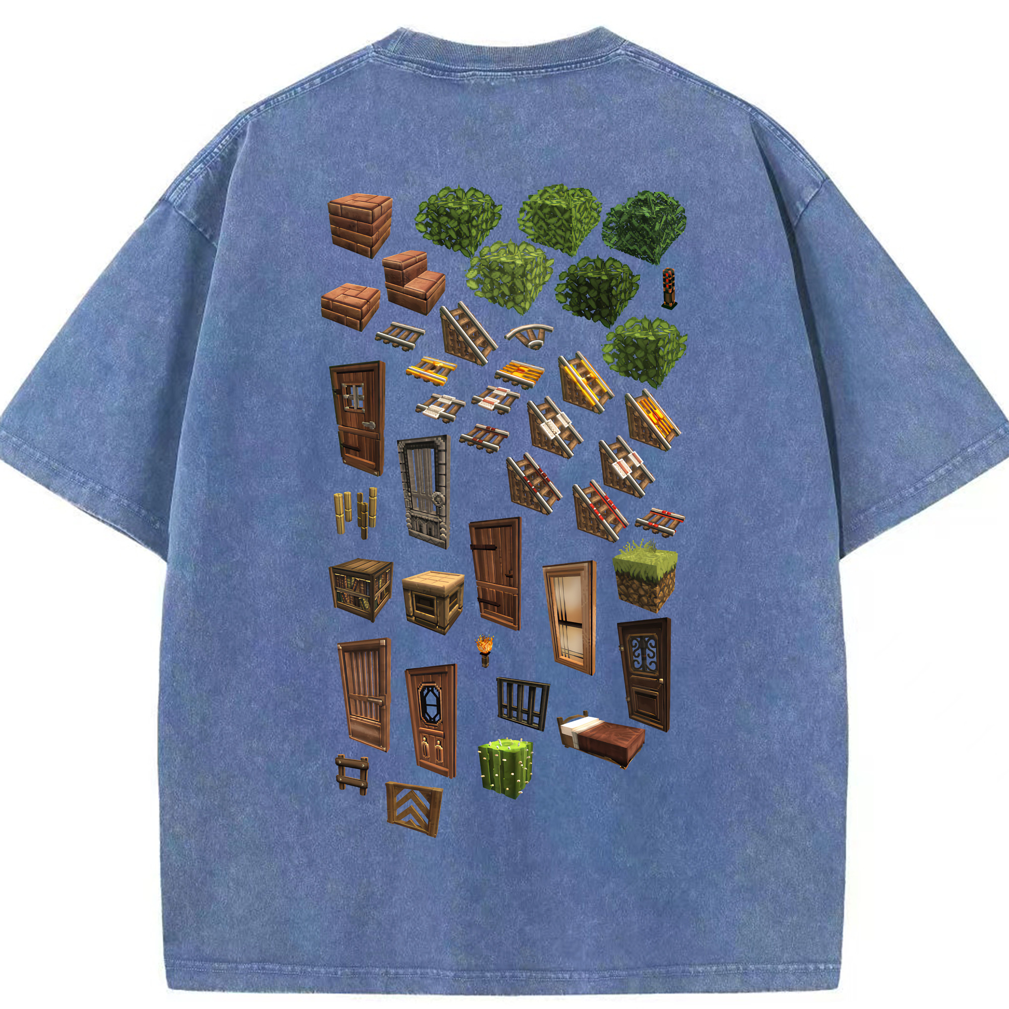 （画像用） マインクラフト ブロックの世界 Minecraft MC Block world 綿100% ヴィンテージ風 半袖Tシャツ（背面プリント）