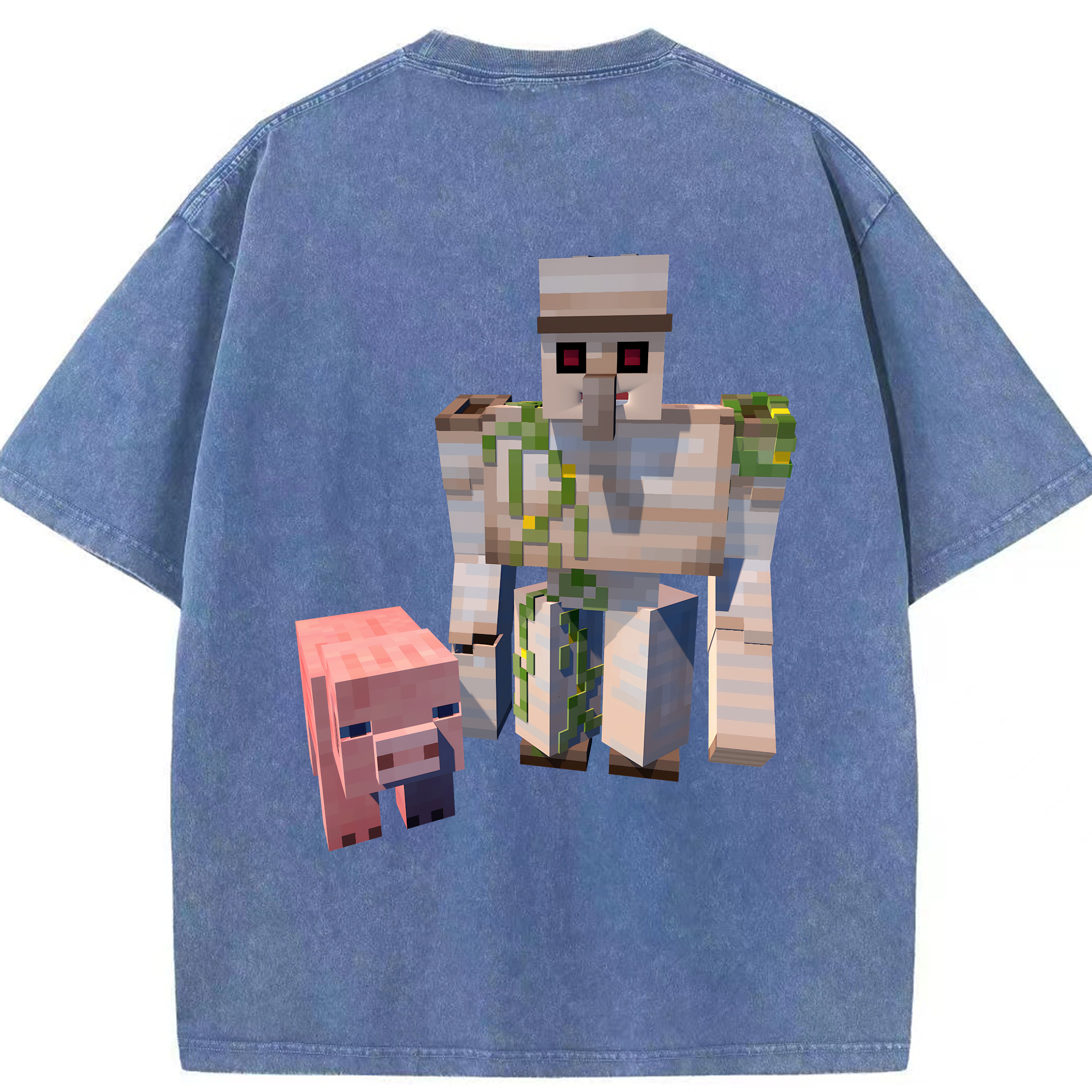 （画像用） マインクラフト ブロックの世界 Minecraft MC Block world 綿100% ヴィンテージ風 半袖Tシャツ（背面プリント）