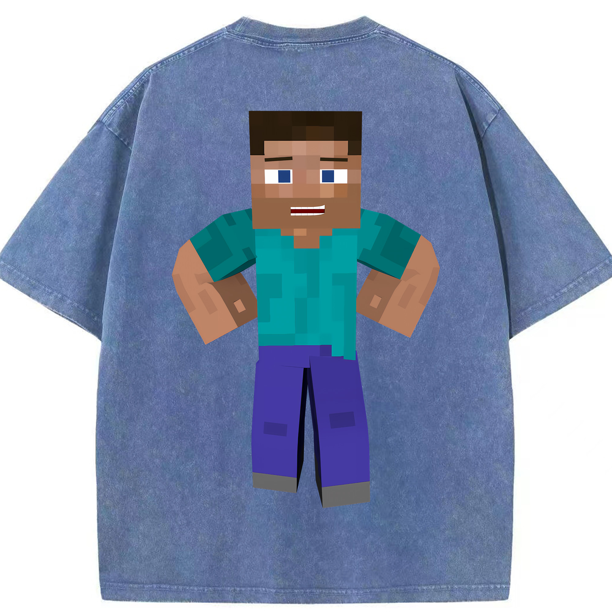 （画像用） マインクラフト ブロックの世界 Minecraft MC Block world 綿100% ヴィンテージ風 半袖Tシャツ（背面プリント）